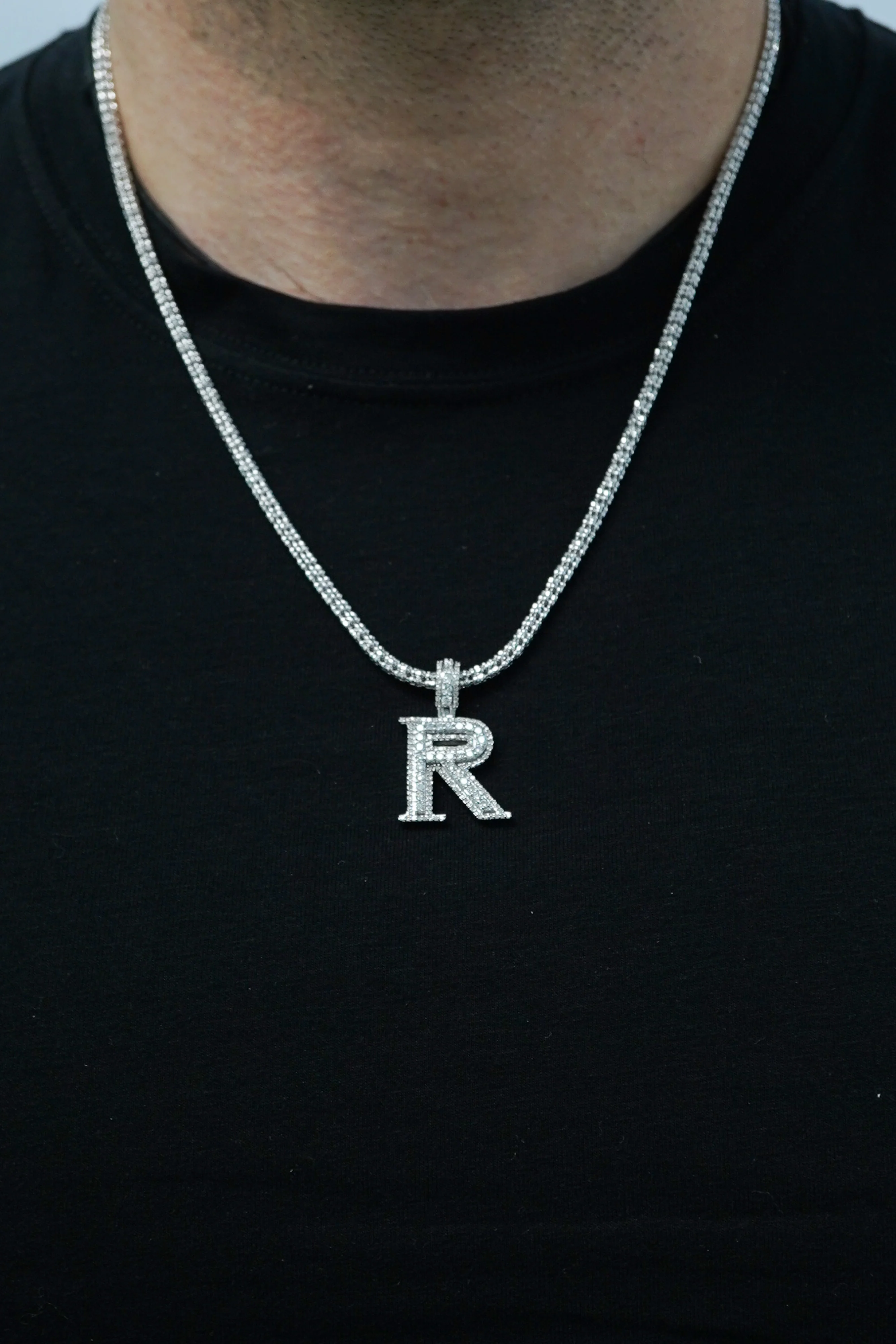 14k White Gold Diamond Initial "R" Pendant  1.11 CT - Image 2