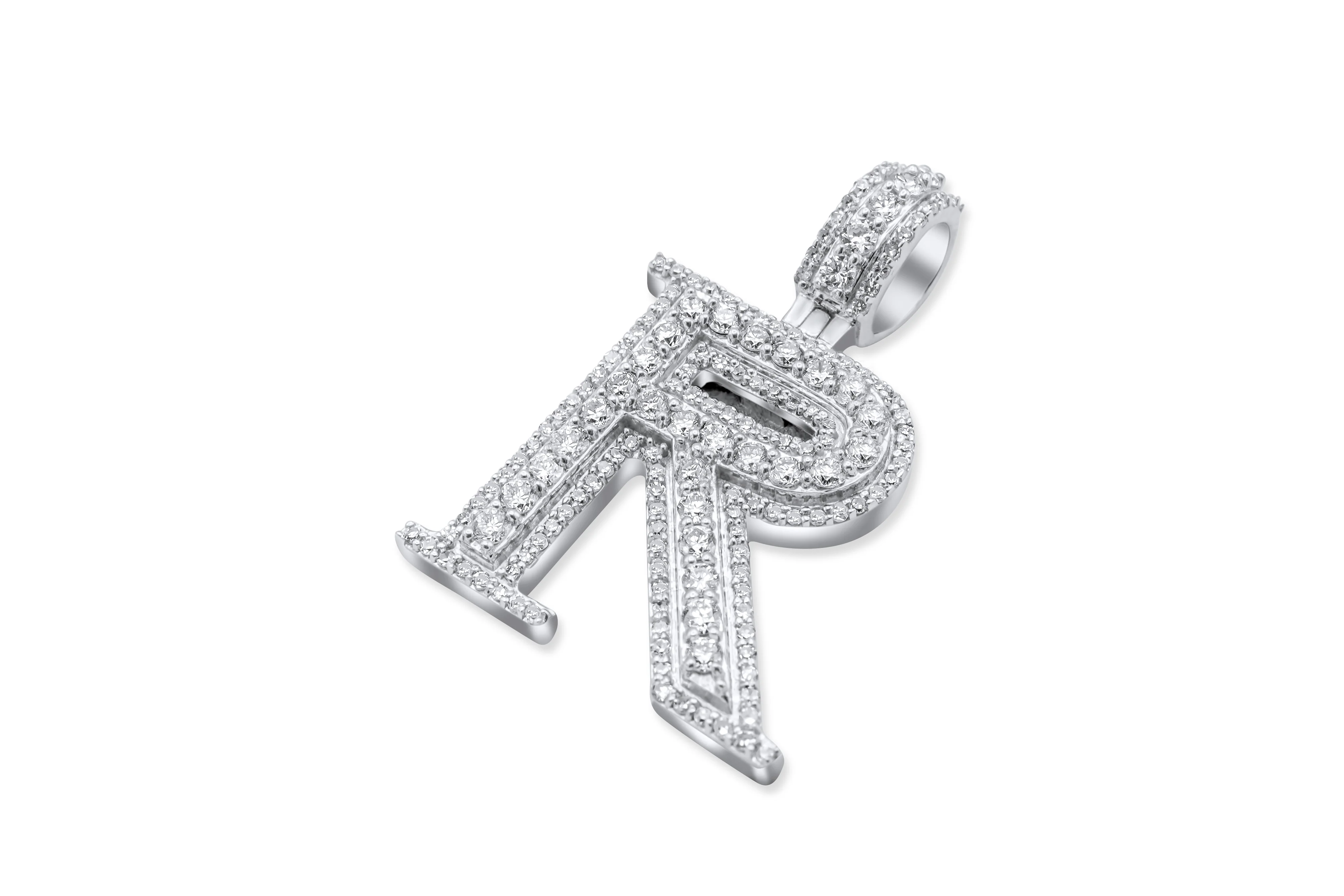 14k White Gold Diamond Initial "R" Pendant  1.11 CT - Image 3