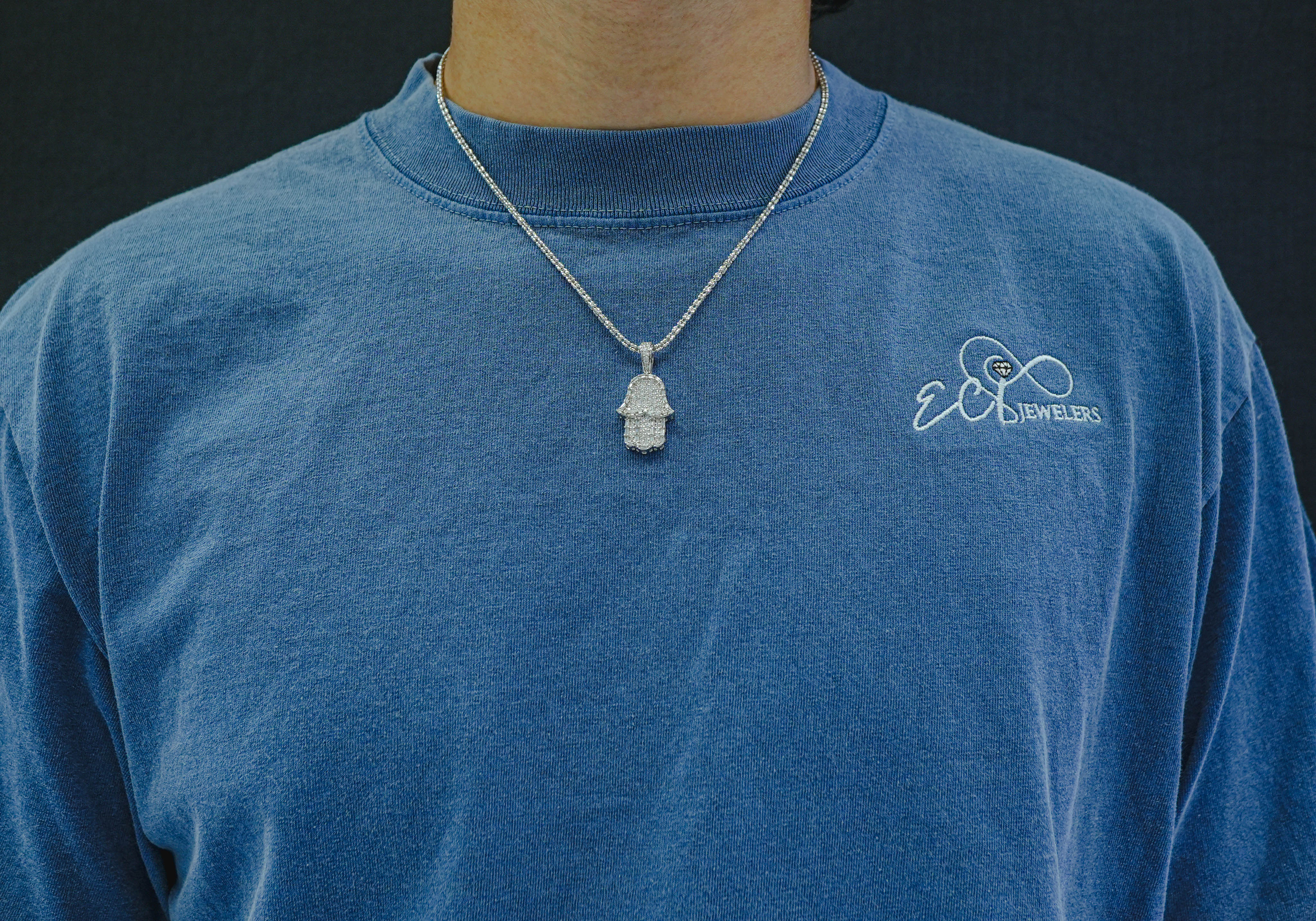 14K White Gold hamsa Diamond Pendant 1.49 CT - Image 2