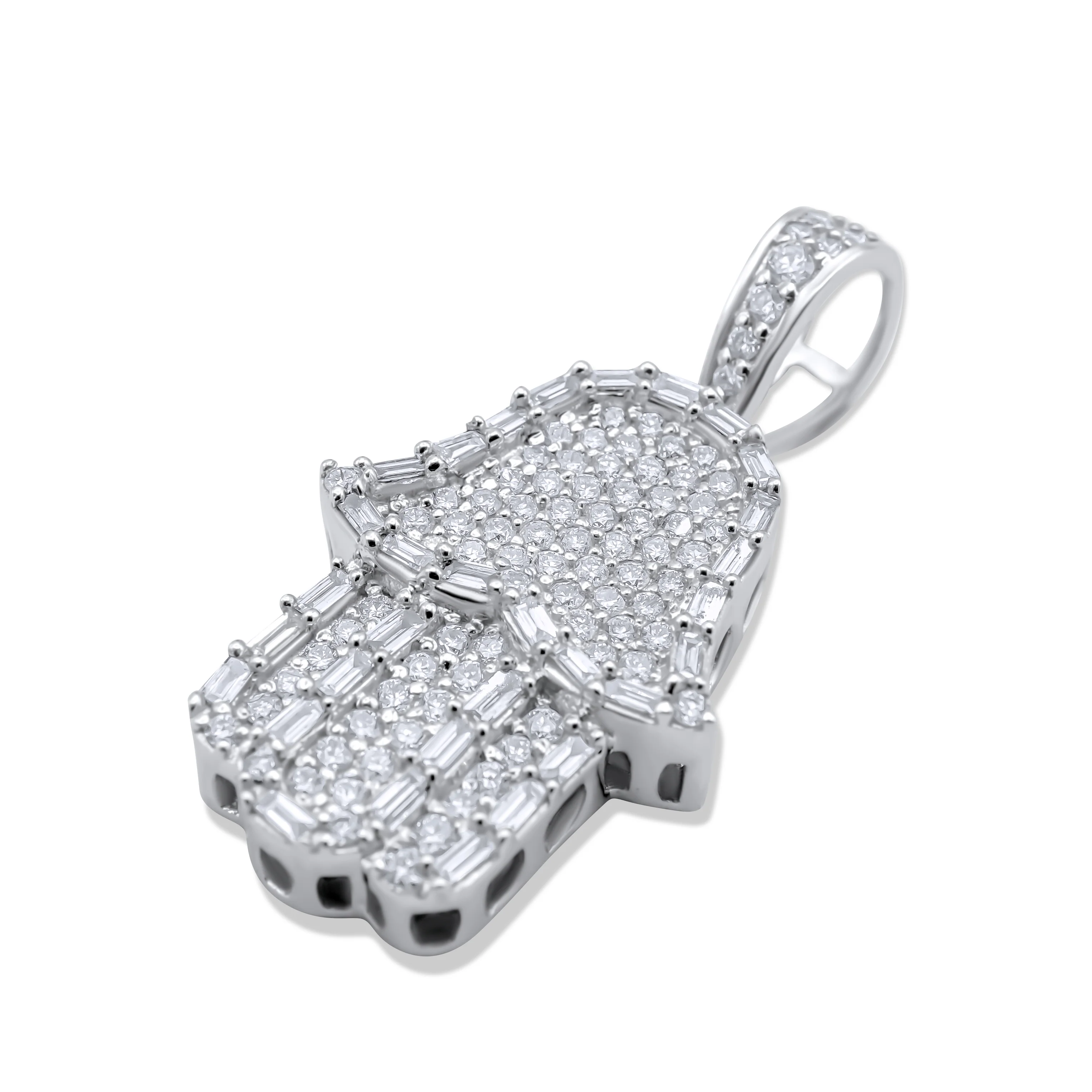 14K White Gold hamsa Diamond Pendant 1.49 CT - Image 3