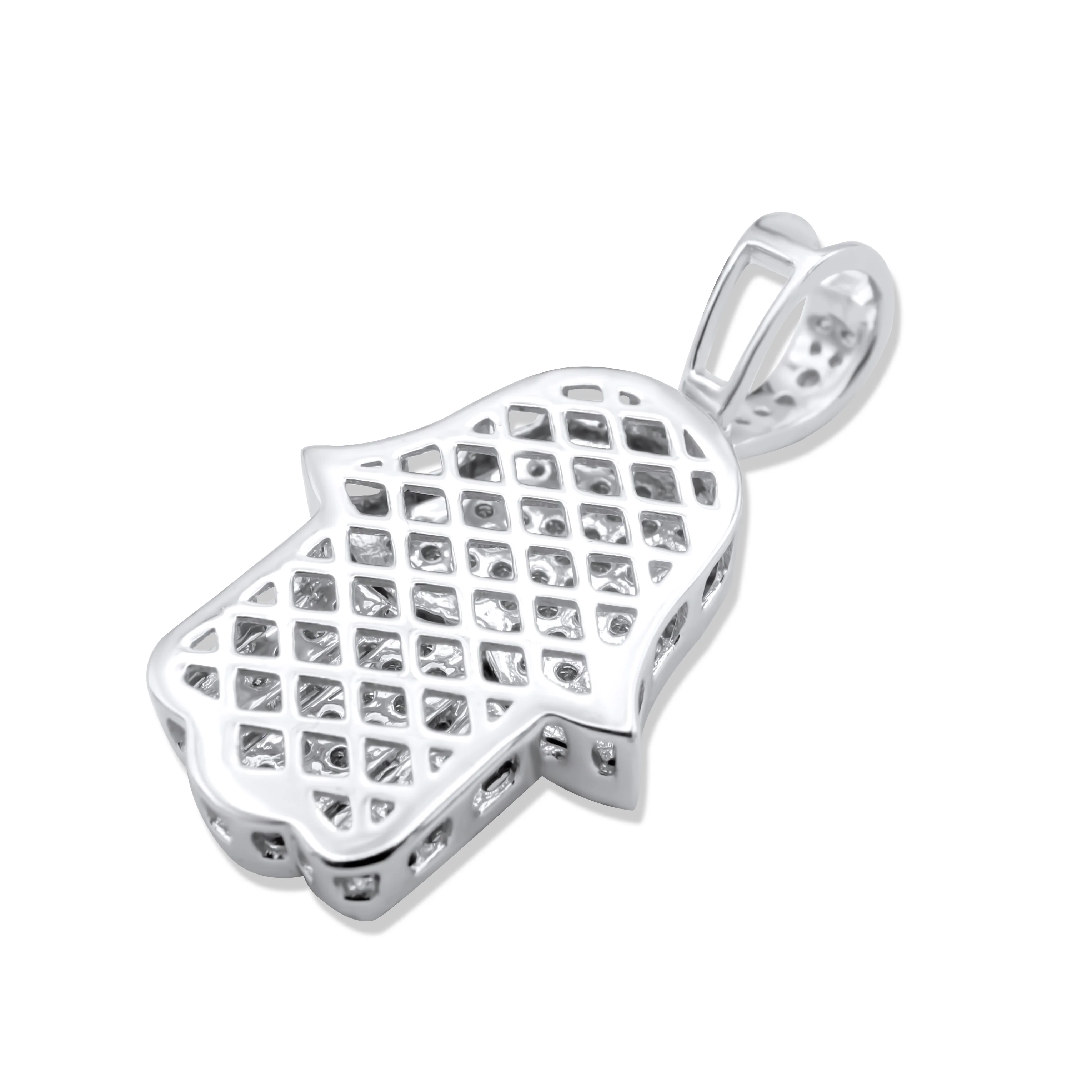 14K White Gold hamsa Diamond Pendant 1.49 CT - Image 4