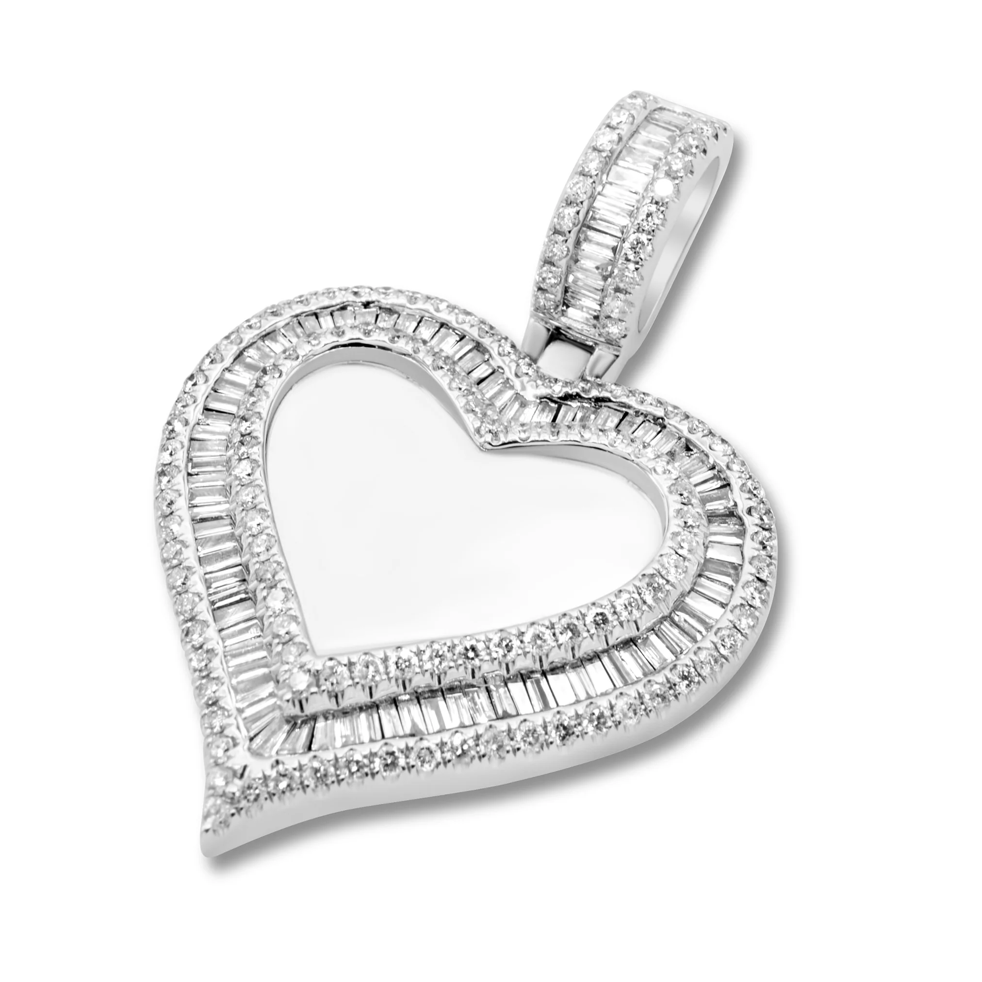 14K White Gold Heart Baguette Pendant 2.21 CT - Image 3