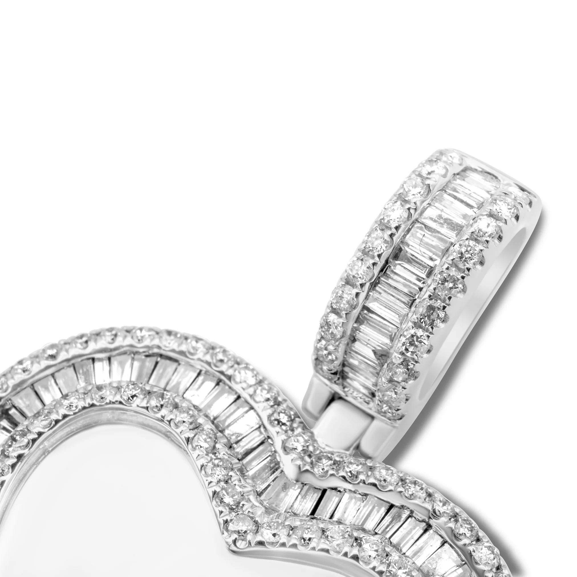 14K White Gold Heart Baguette Pendant 2.21 CT - Image 4
