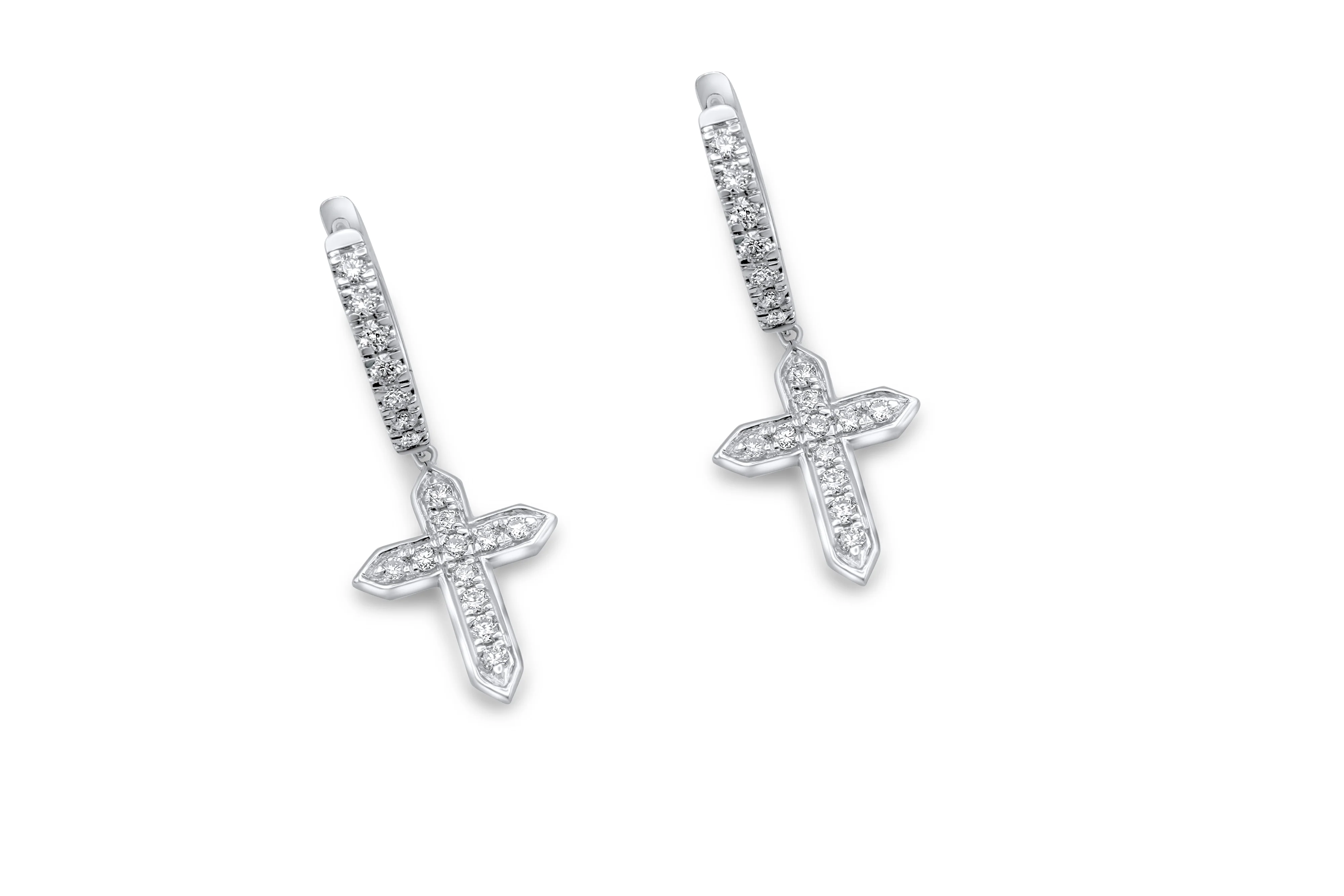 Exquisite 14K White Gold Mini Diamond Cross Earrings - 0.35 Ctw - Image 3