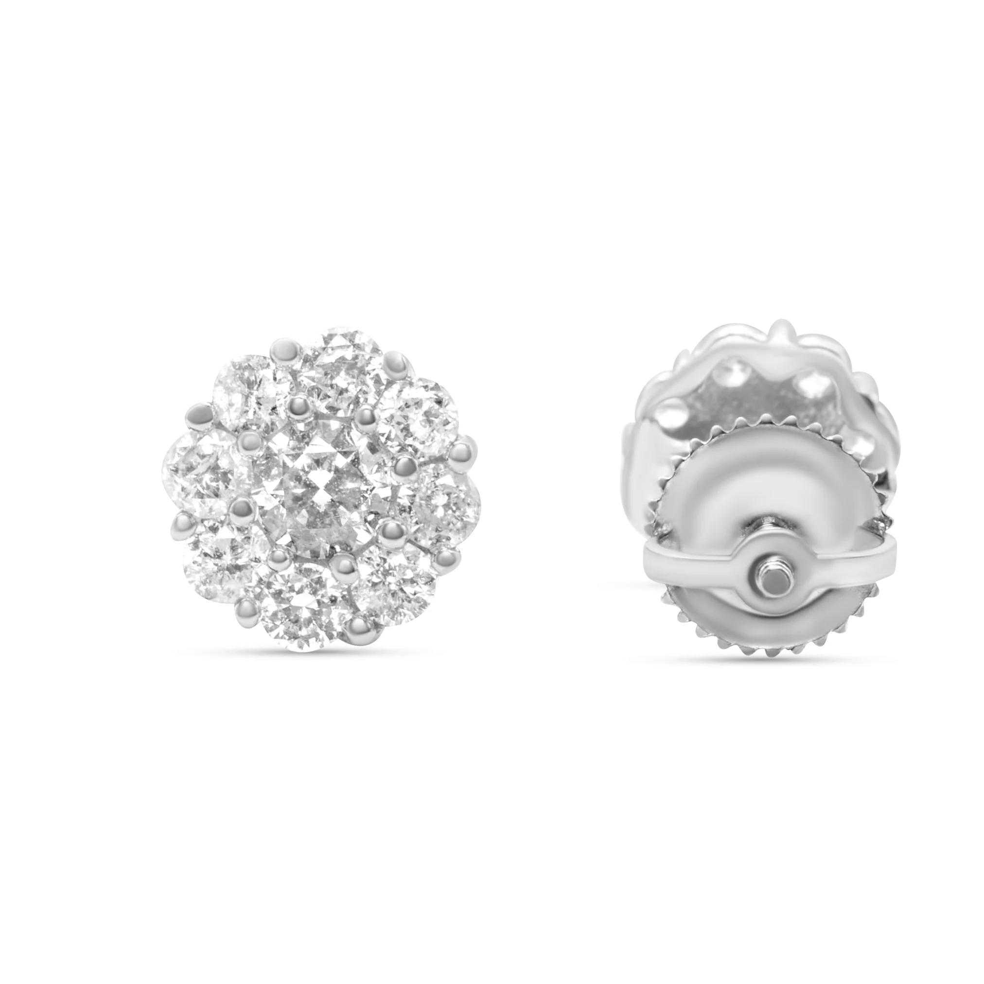 14K White Gold Round Diamond Cluster Stud Earrings 1.01 CT - Image 3