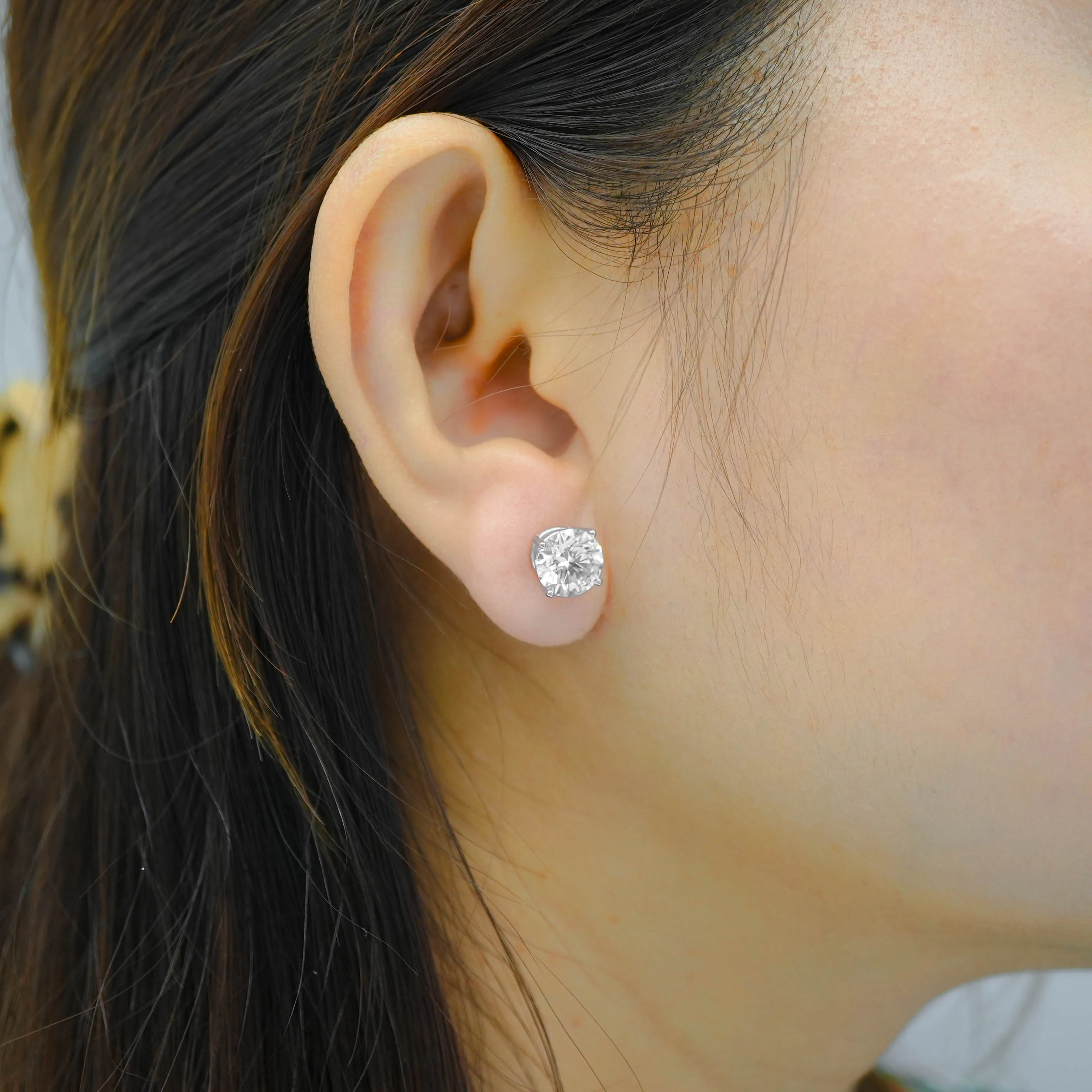14K White Gold Round Stud Earrings 7.19 CT - Image 2