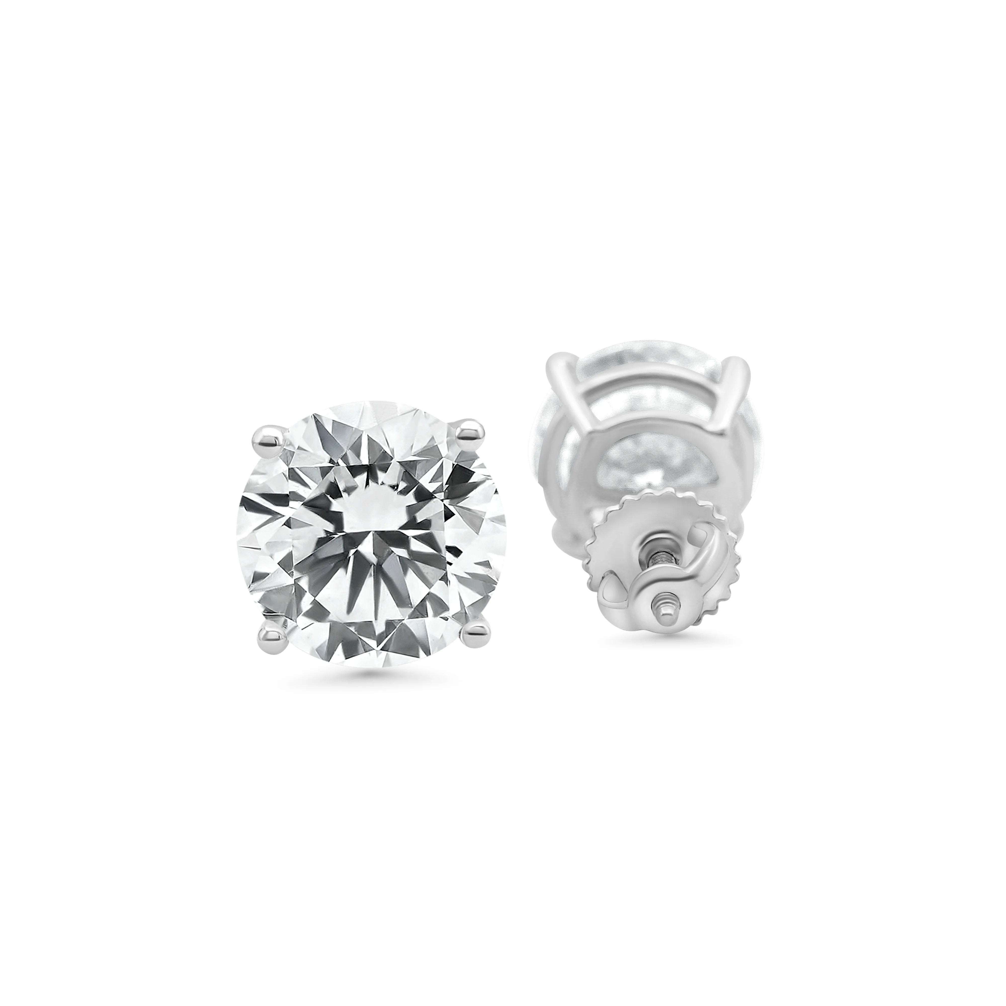 14K White Gold Round Stud Earrings 7.19 CT - Image 3