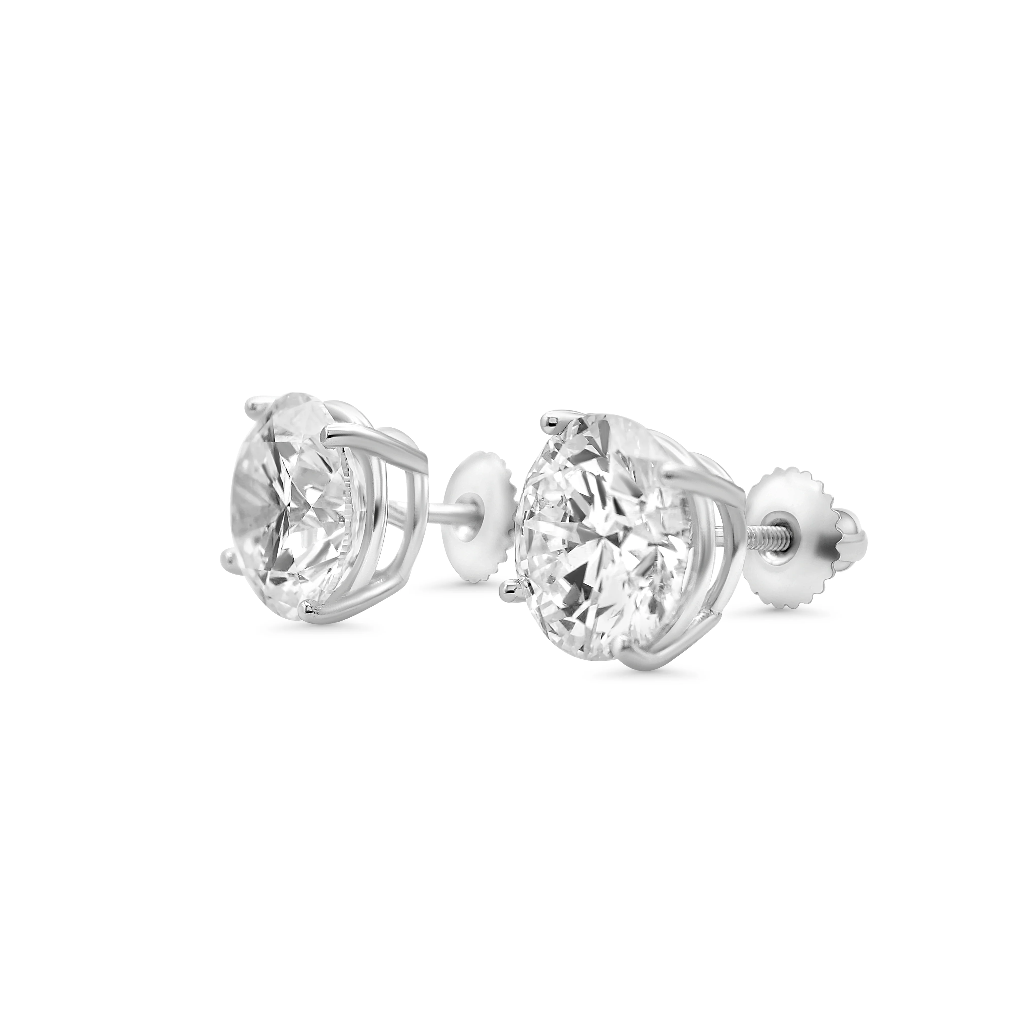 14K White Gold Round Stud Earrings 7.19 CT - Image 4