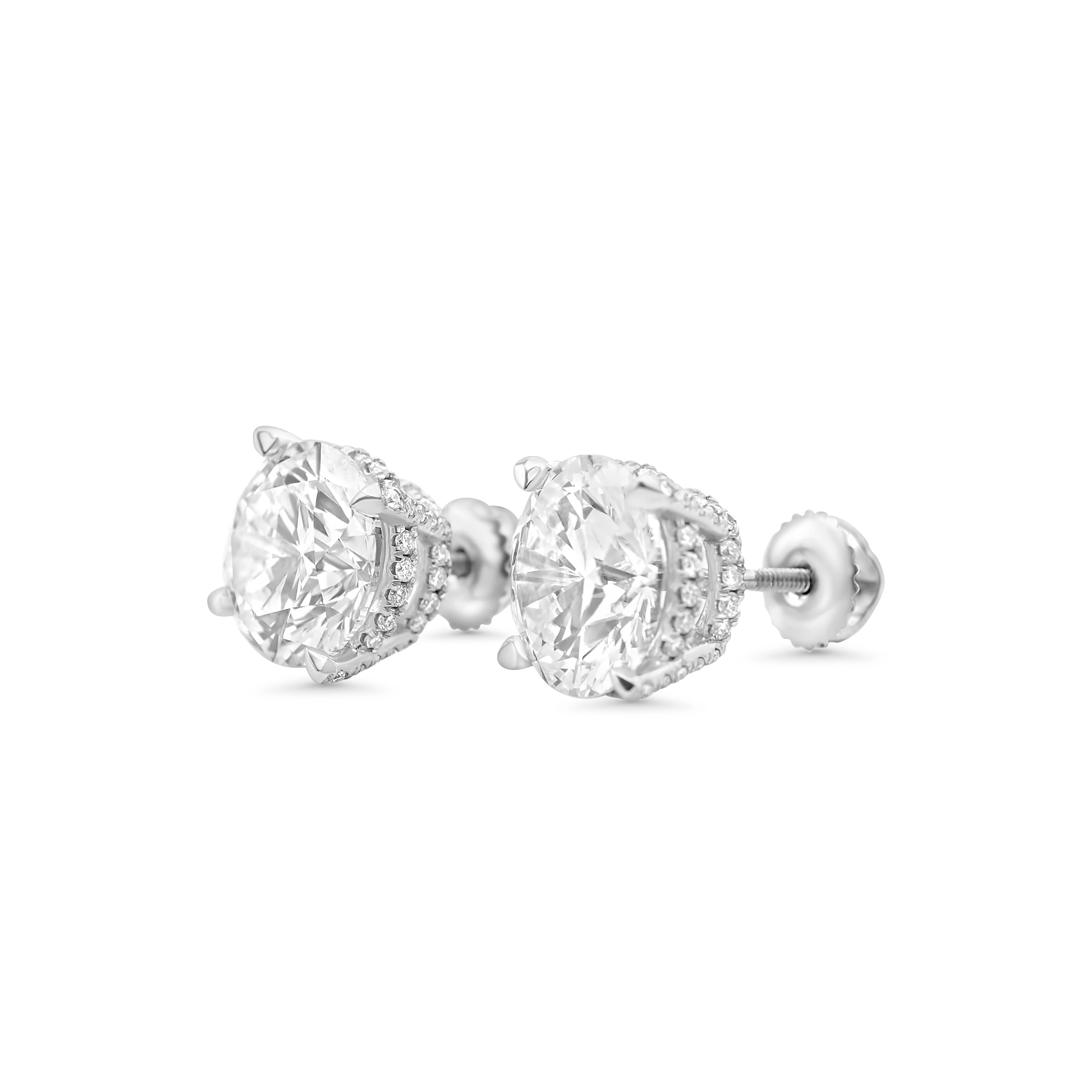 14K White Gold Round Stud Earrings 7.68 CT - Image 4