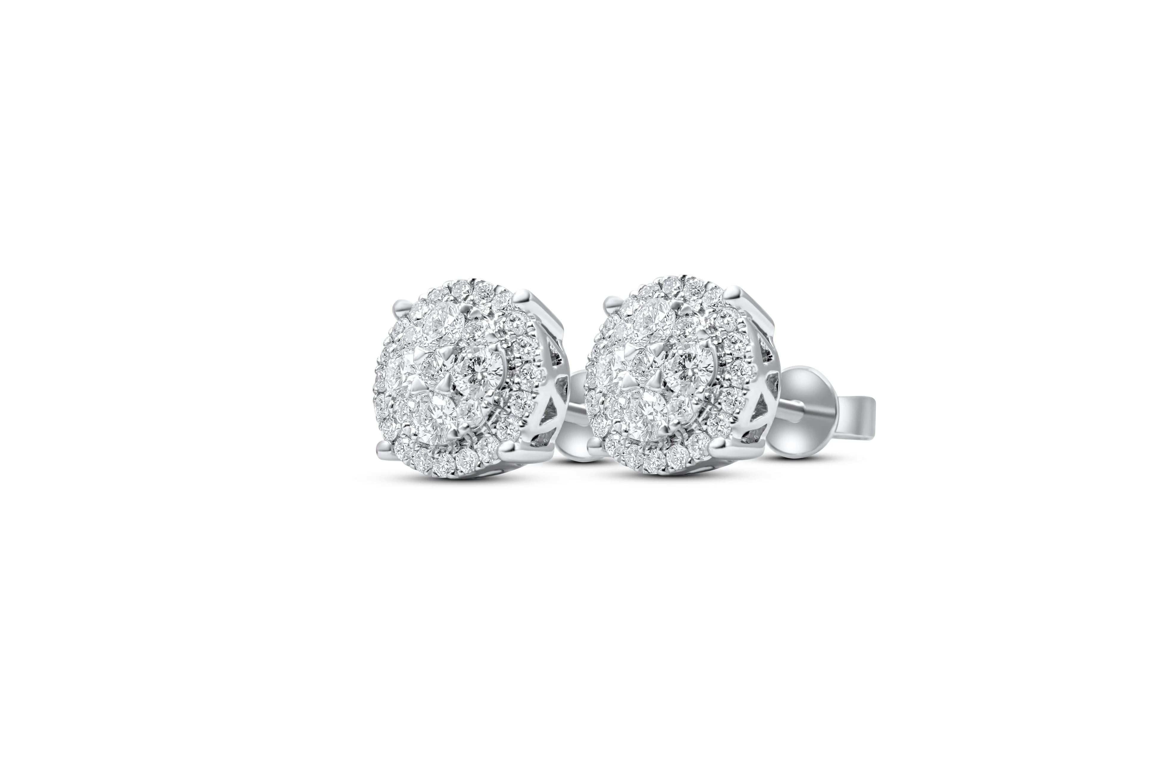 14K White Gold Stud Earrings 0.87 ct - Image 2