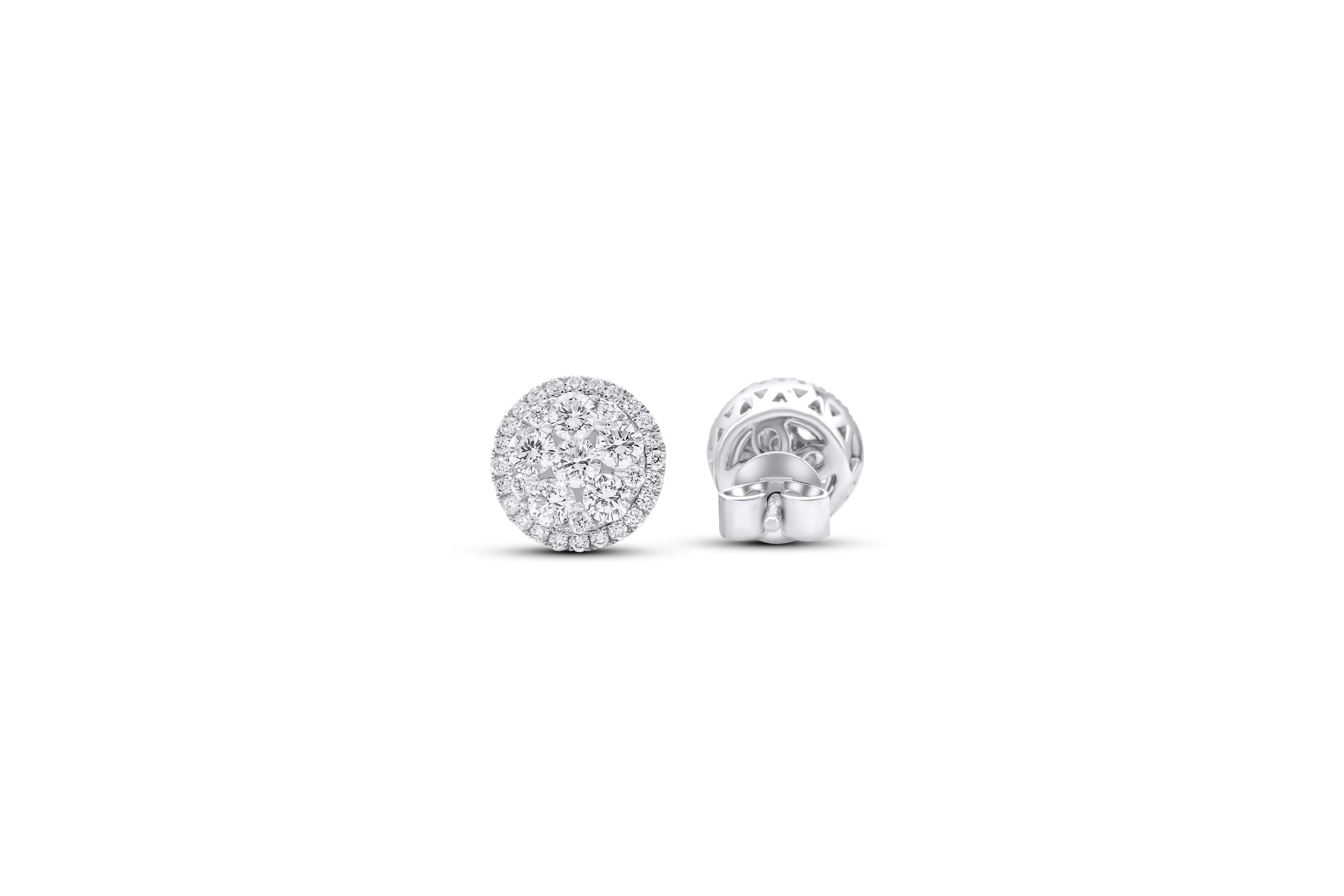 14K White Gold Stud Earrings 0.93 ct - Image 3