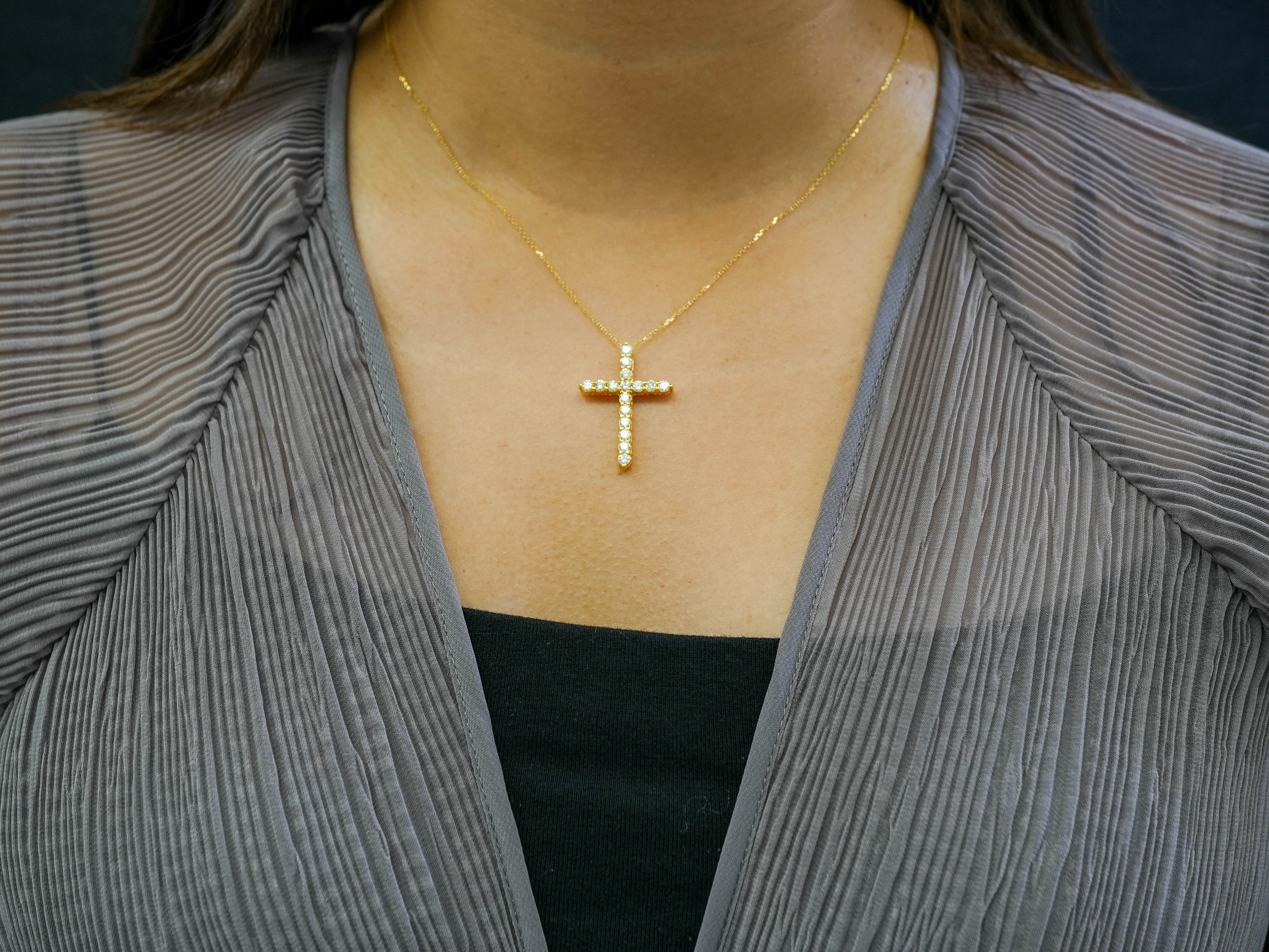 14k Yellow Gold Diamond Cross Pendant 1.05 CT - Image 2