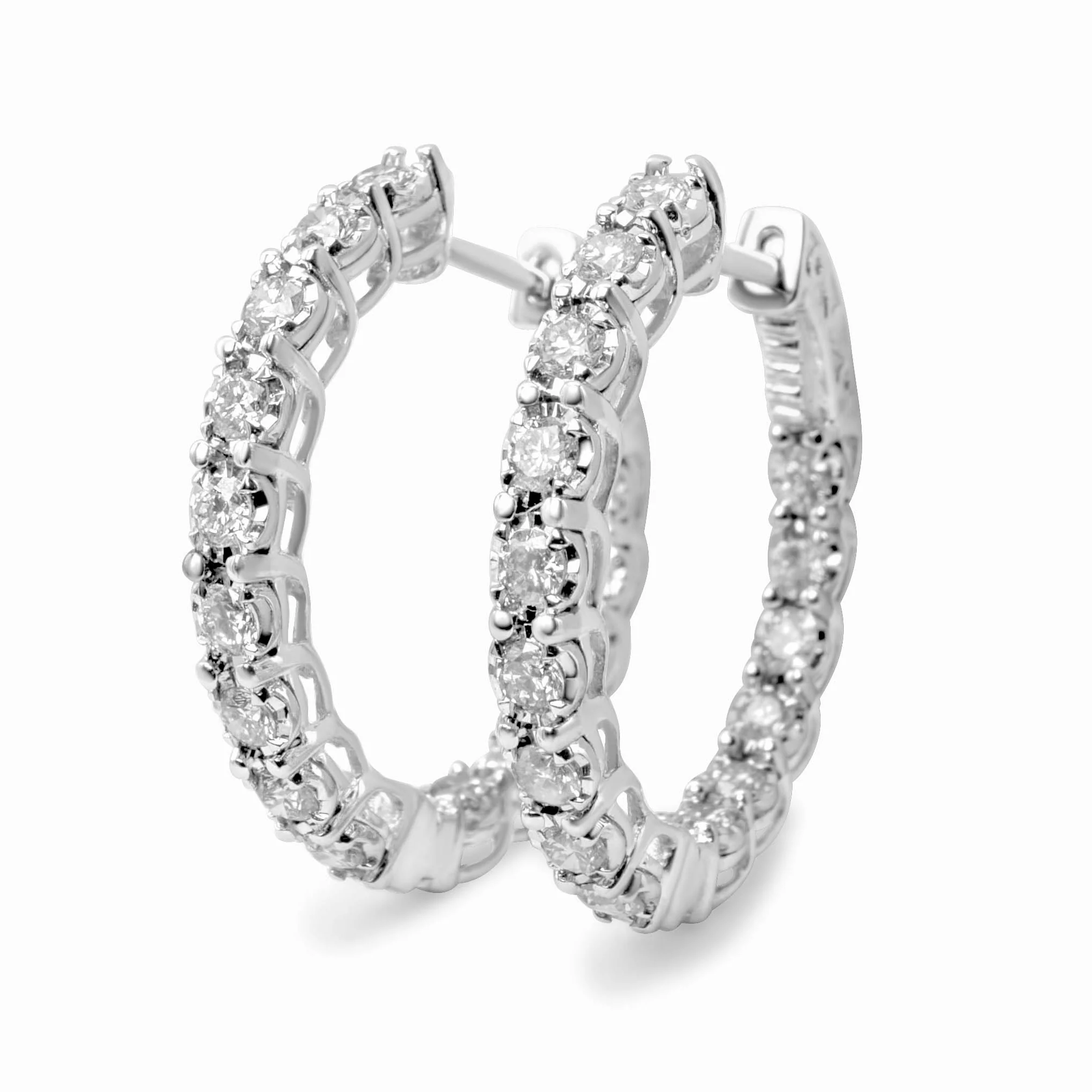 14K Yellow Gold Diamond Hoop Earrings 0.99ctw - Image 4