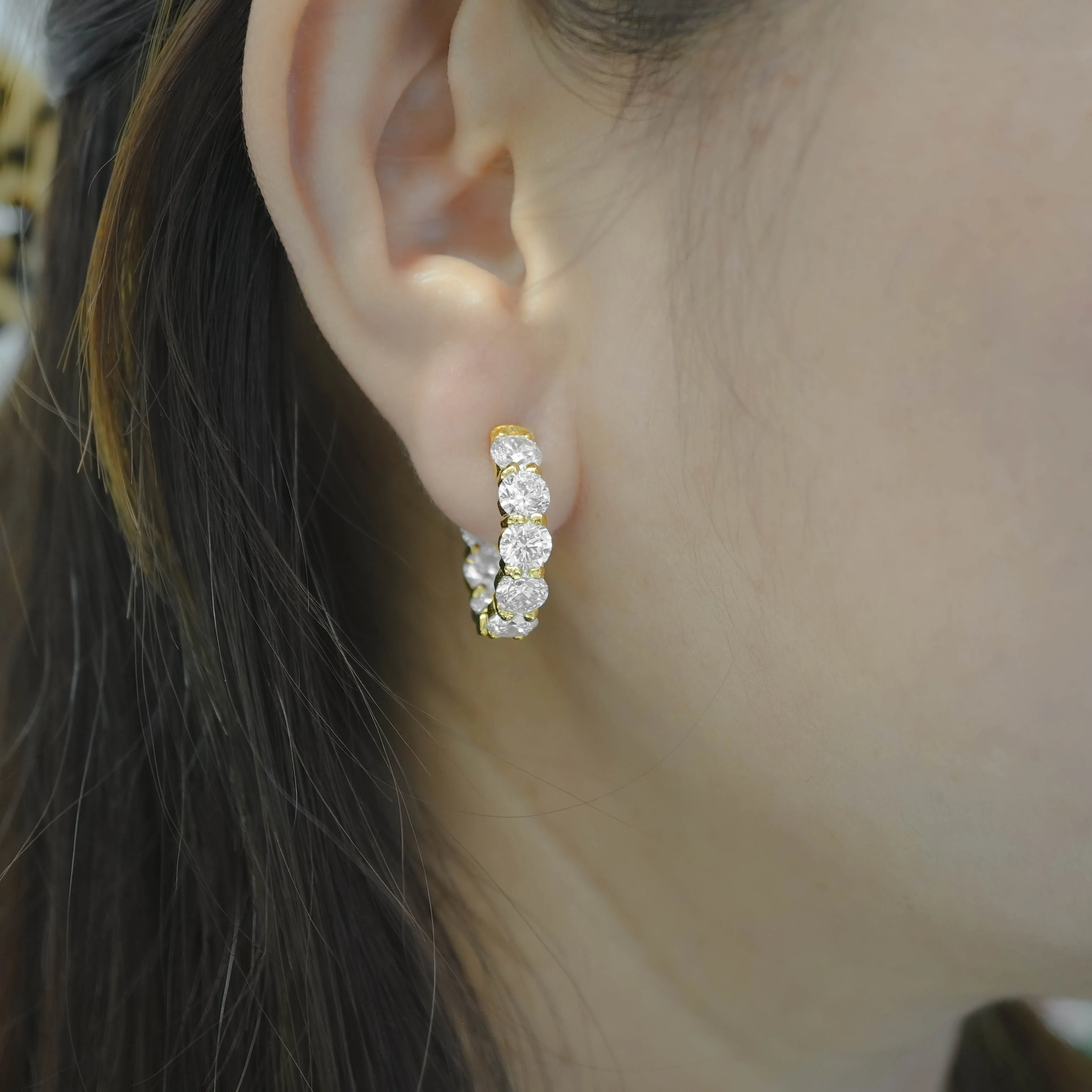 14K Yellow Gold Diamond Hoop Earrings 8.00 CT - Image 2
