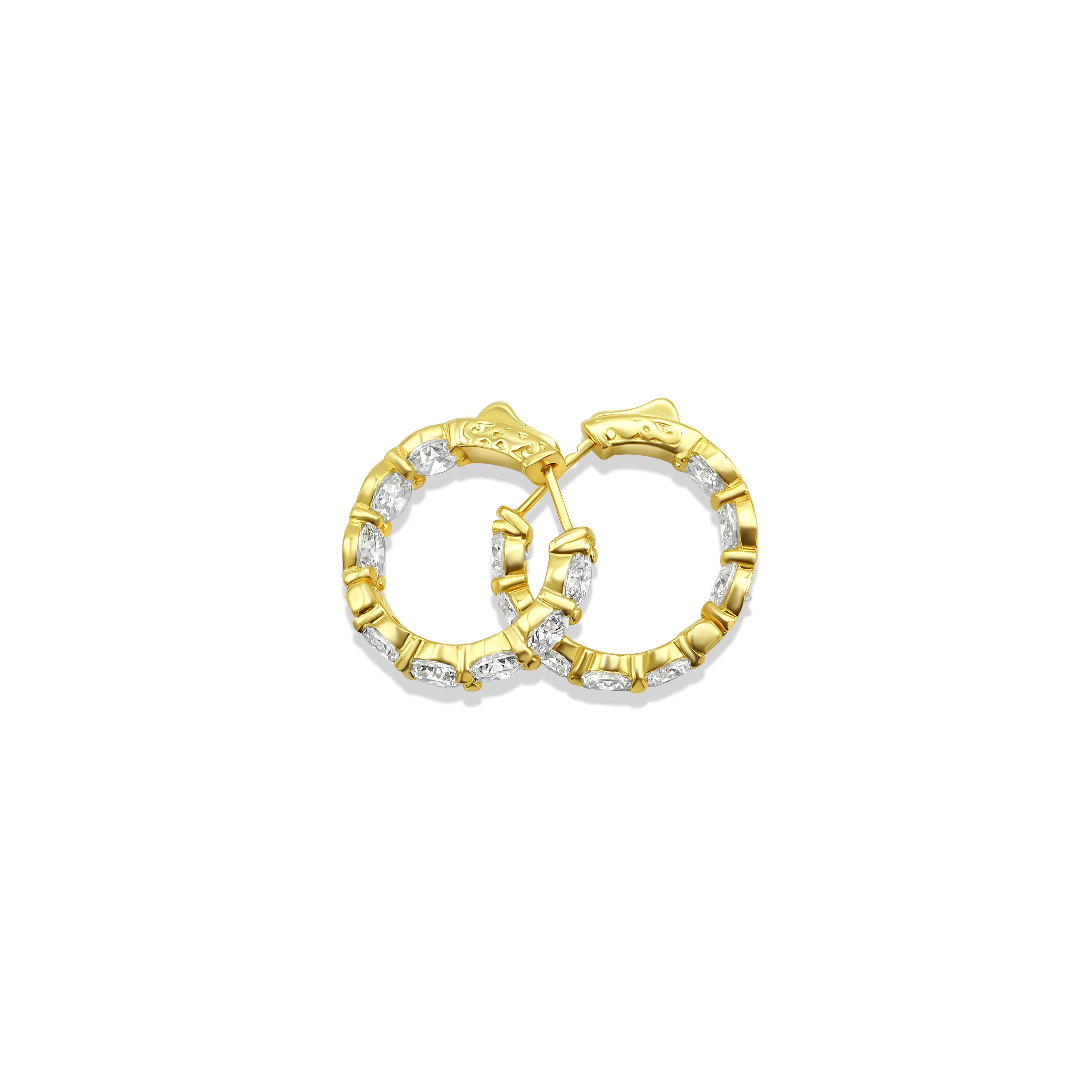 14K Yellow Gold Diamond Hoop Earrings 8.00 CT - Image 3