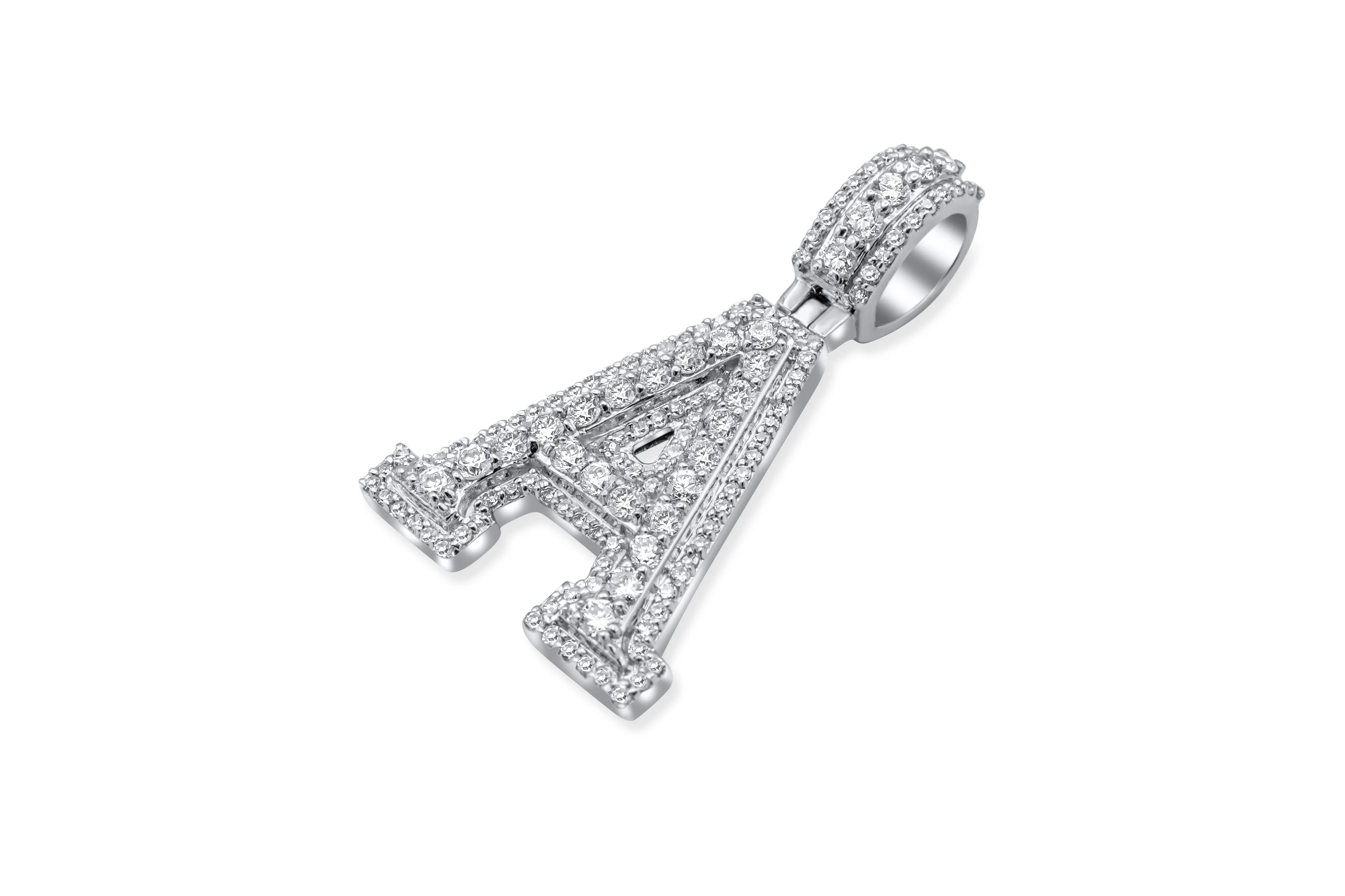 14k White Gold Diamond Initial "A" Pendant 0.89 CT - Image 3