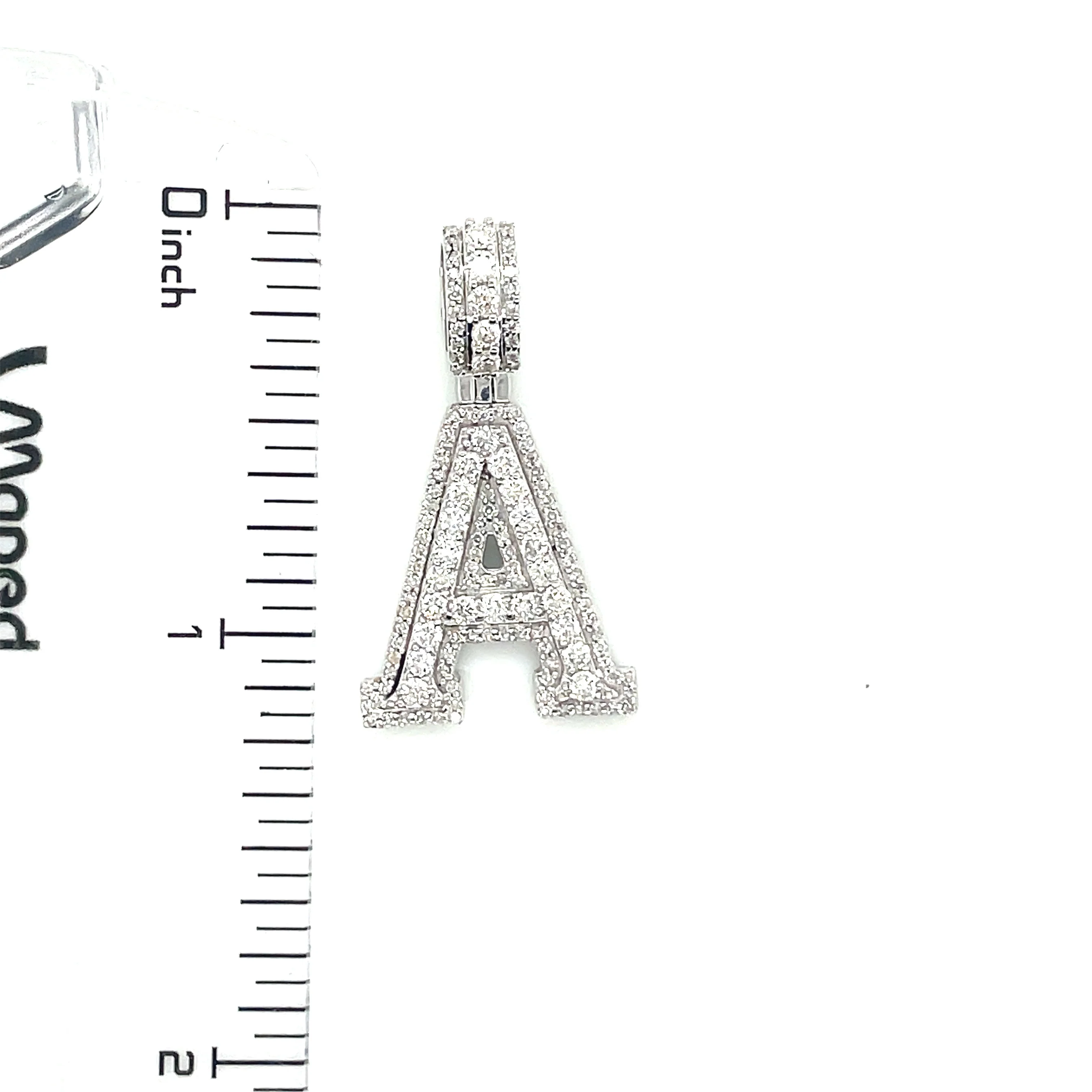 14k White Gold Diamond Initial "A" Pendant 0.89 CT - Image 4