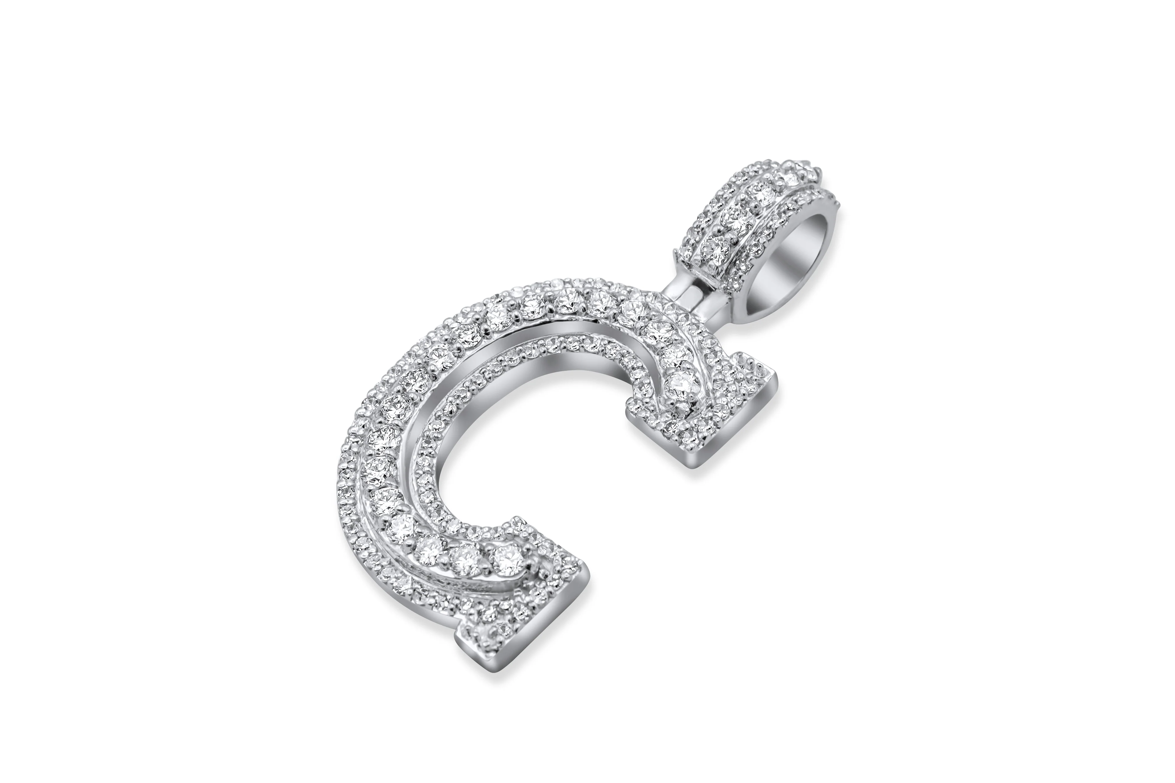 14k White Gold Diamond Initial "C" Pendant  0.80 CT - Image 3