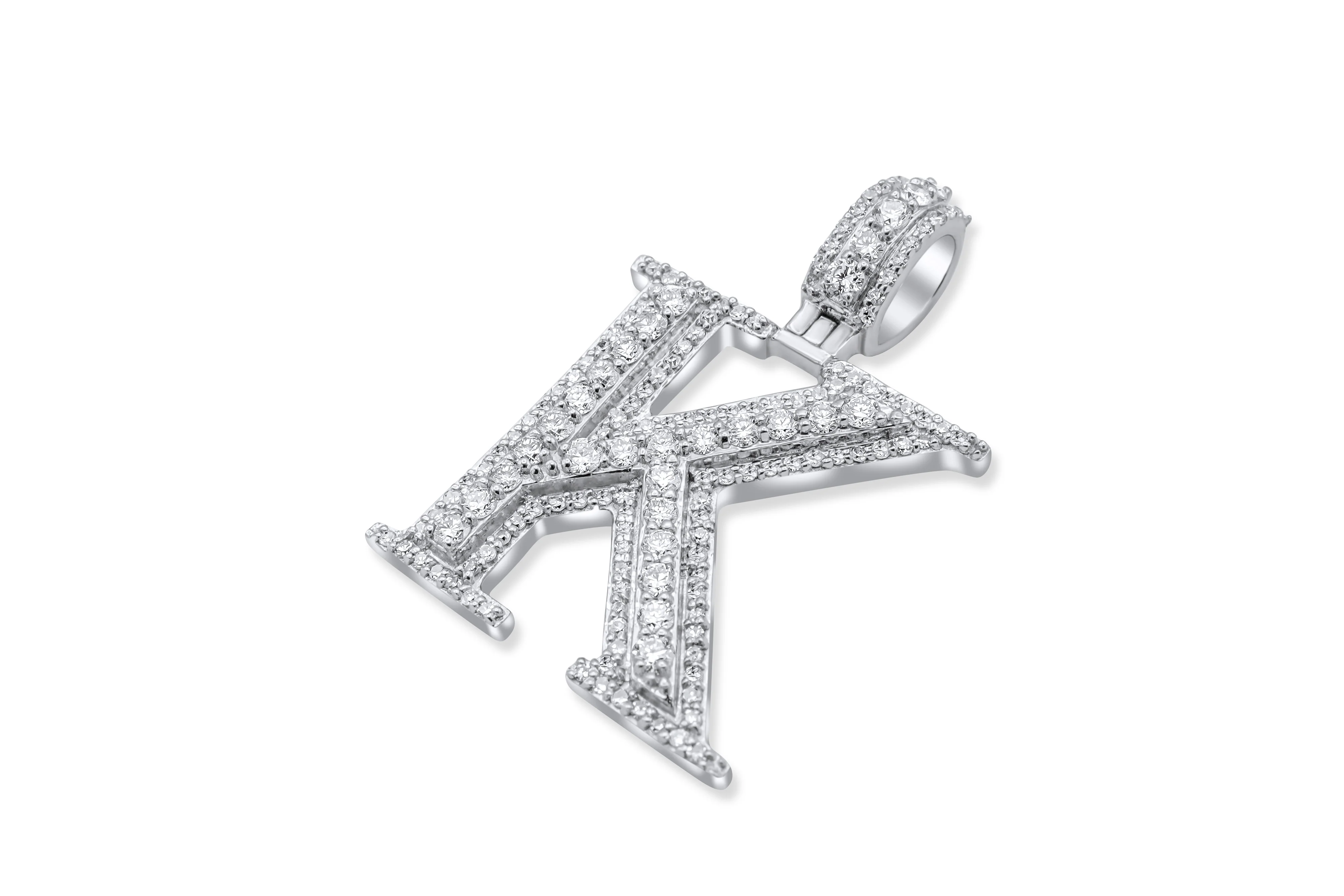 14k White Gold Diamond Initial "K" Pendant 1.00 CT - Image 4