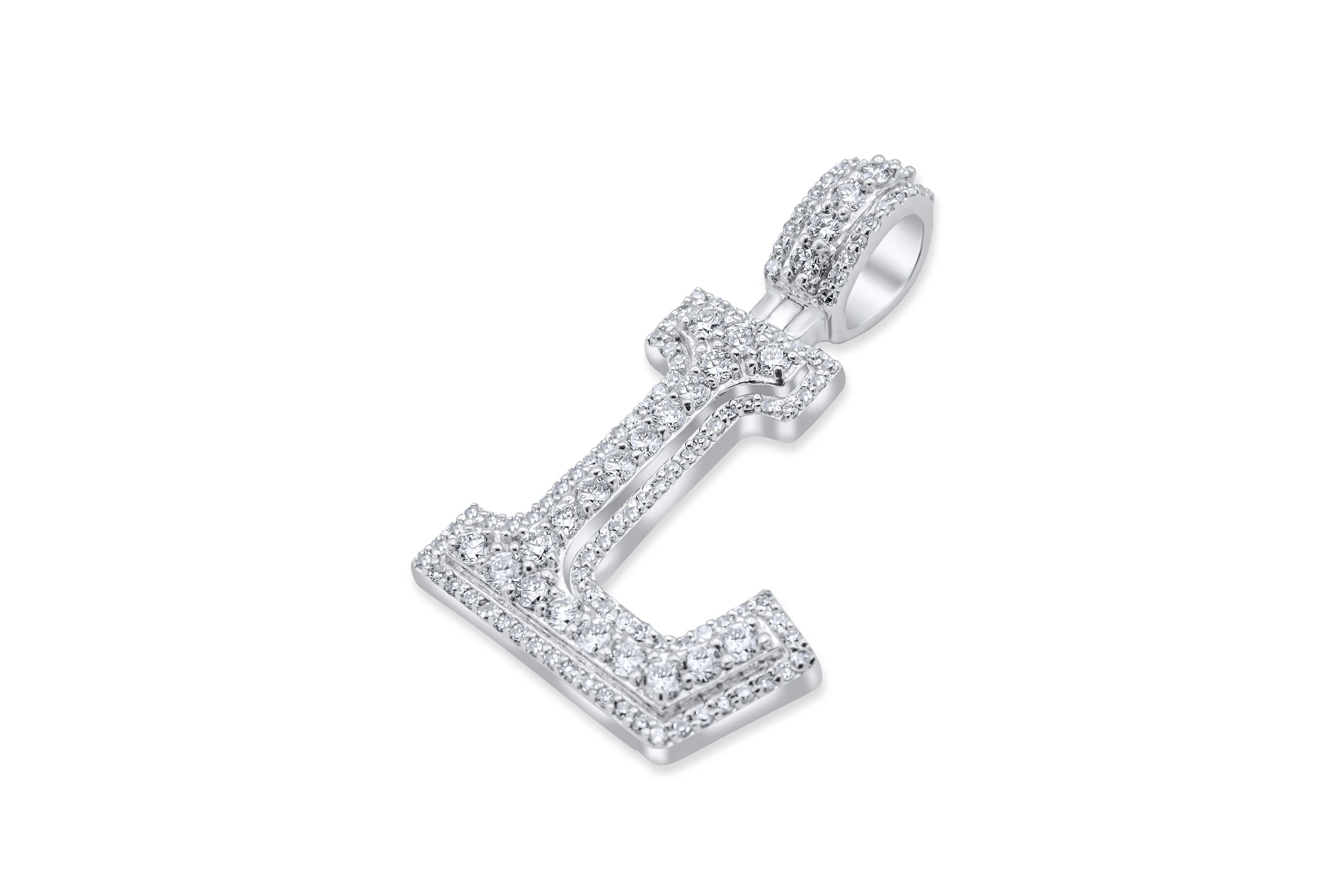 14k White Gold Diamond Initial "L" Pendant  0.85 CT - Image 4