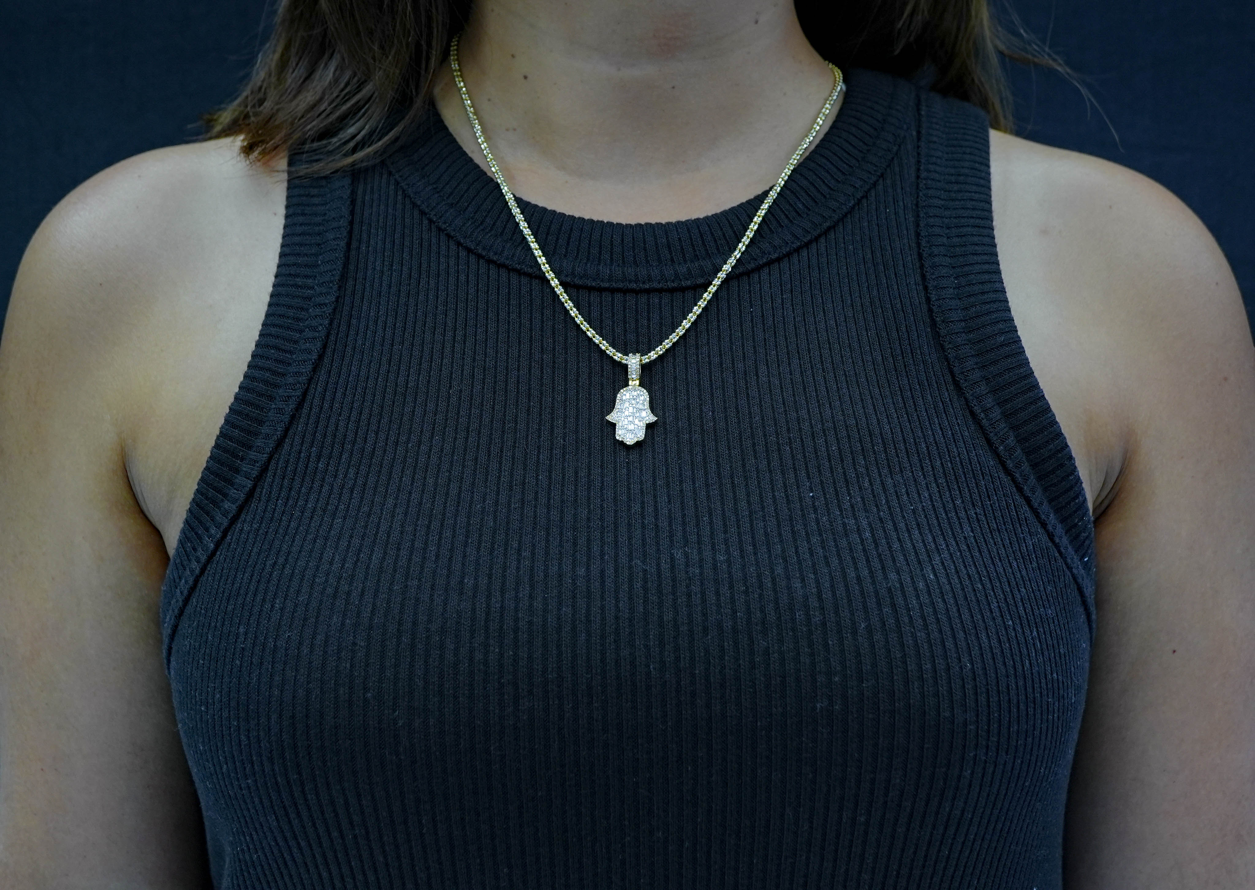 14K Yellow Gold hamsa Diamond Pendant 0.76 CT - Image 2