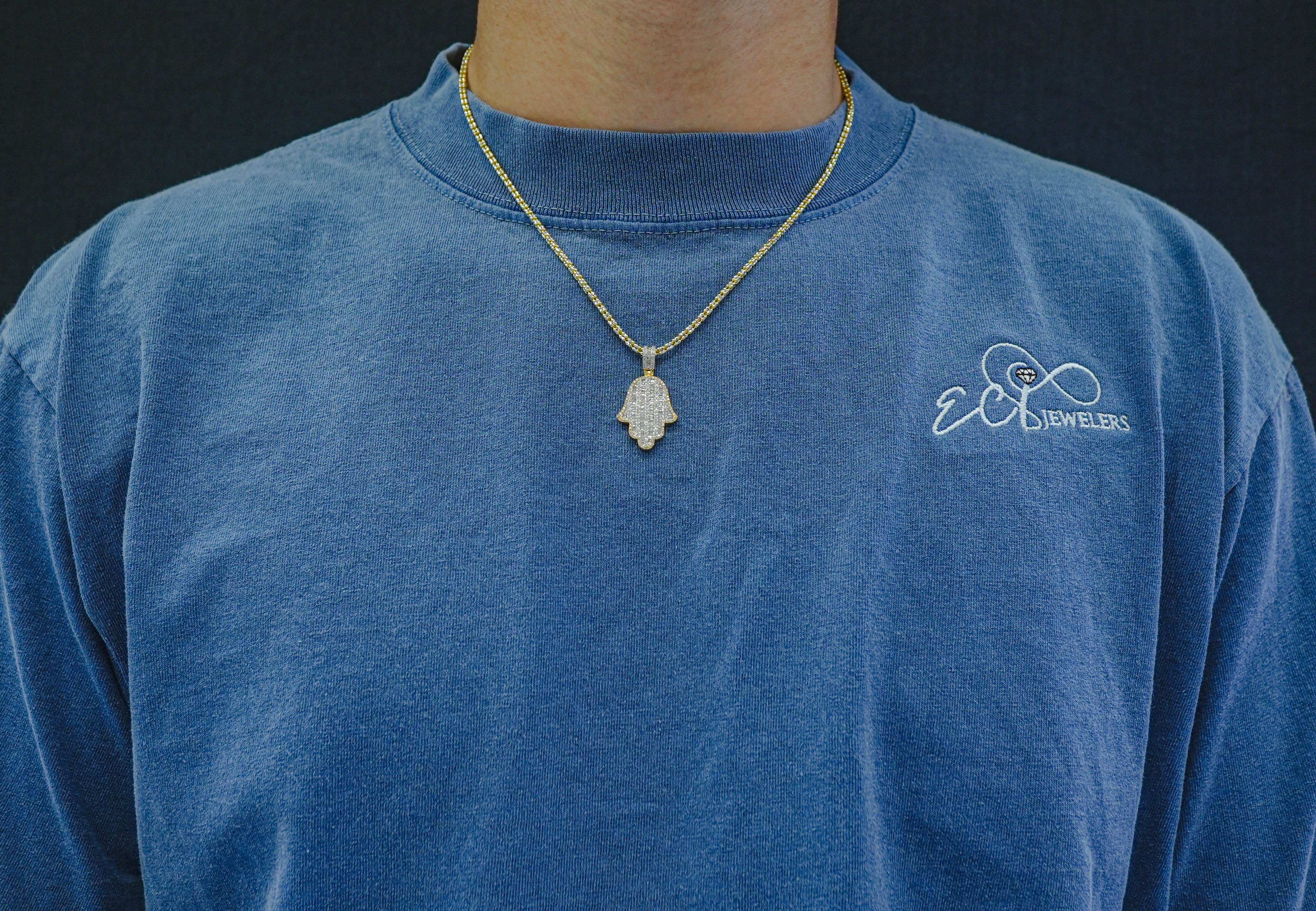 14K Yellow Gold Hamsa Diamond Pendant 1.01 CT - Image 2