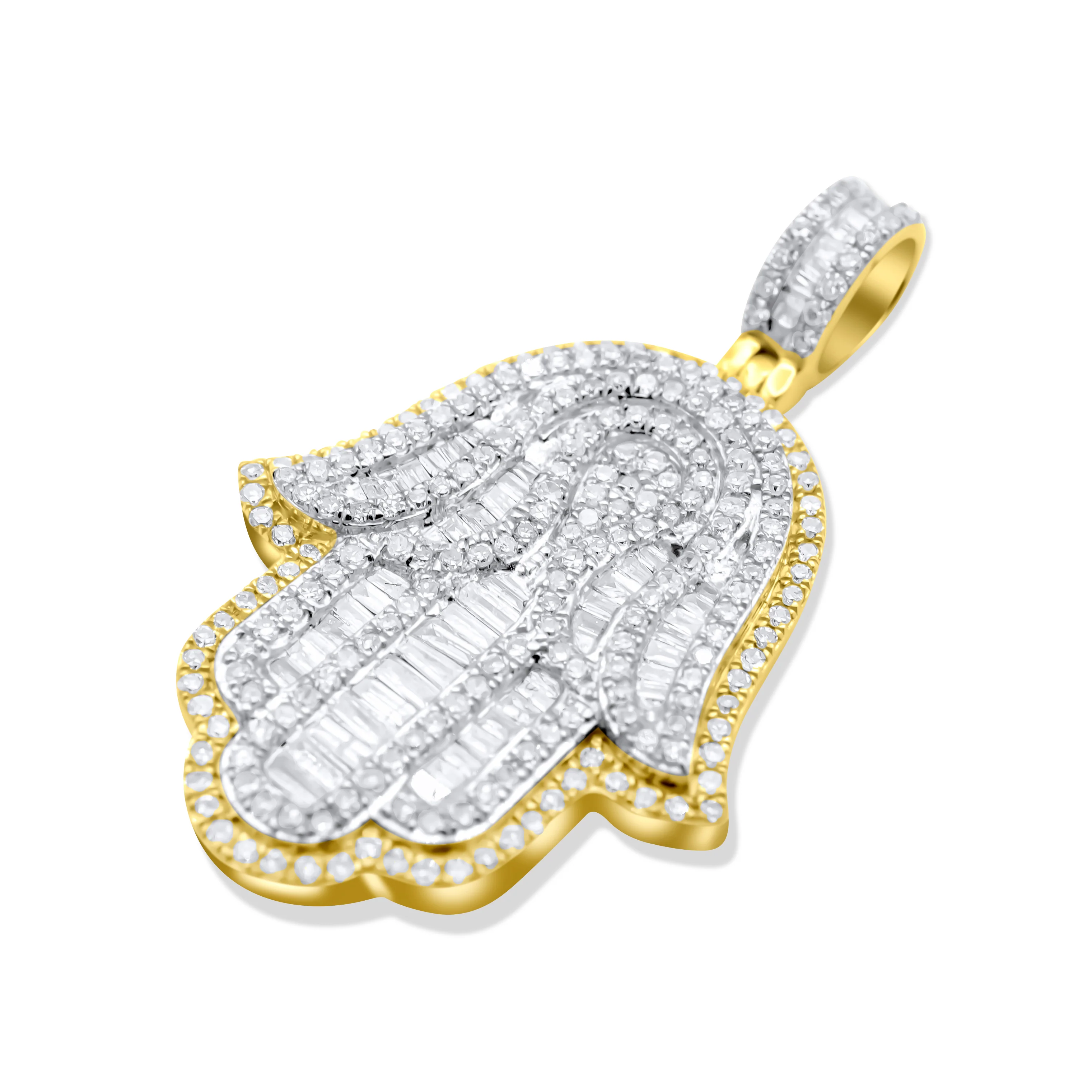14K Yellow Gold Hamsa Diamond Pendant 1.04 CT - Image 3