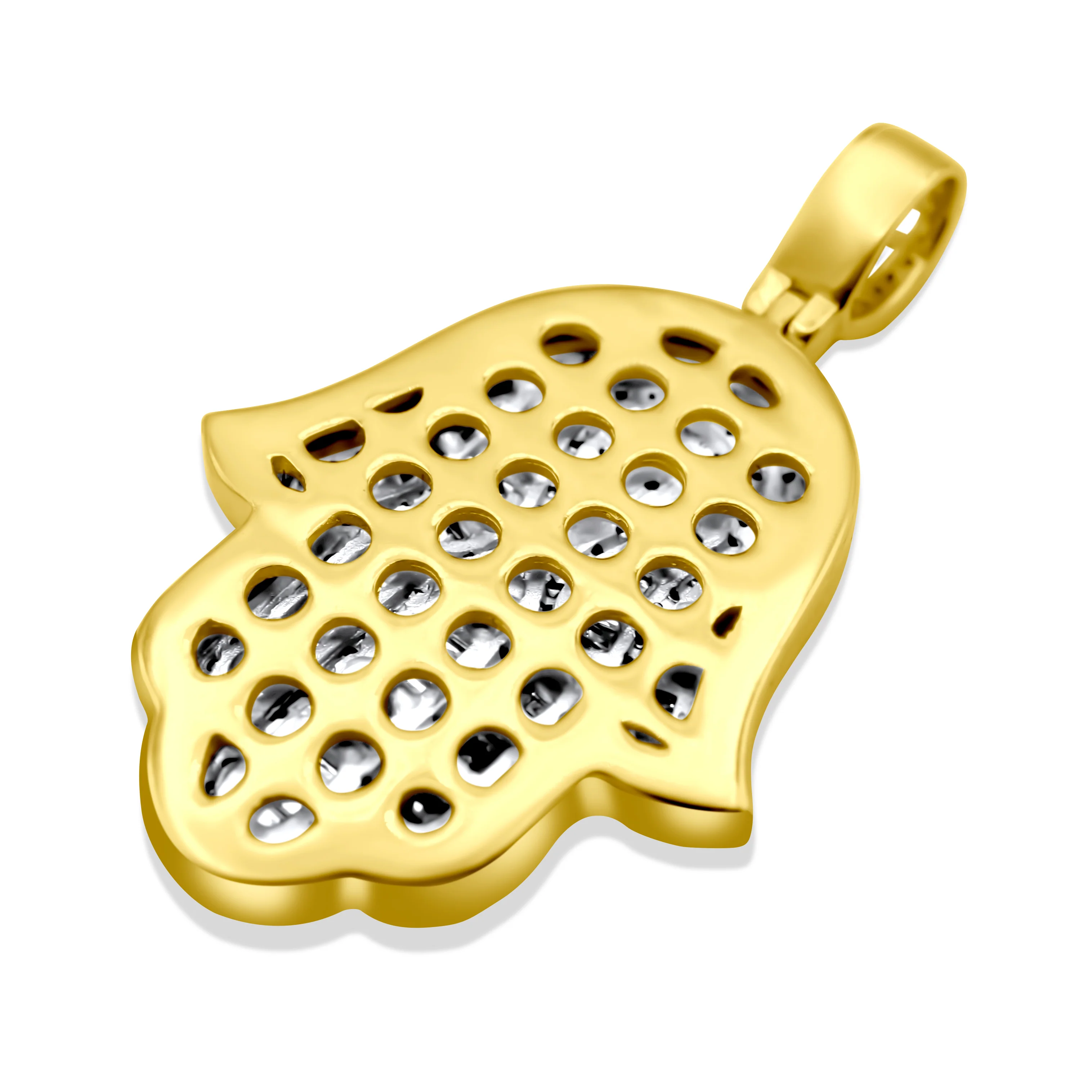 14K Yellow Gold Hamsa Diamond Pendant 1.04 CT - Image 4