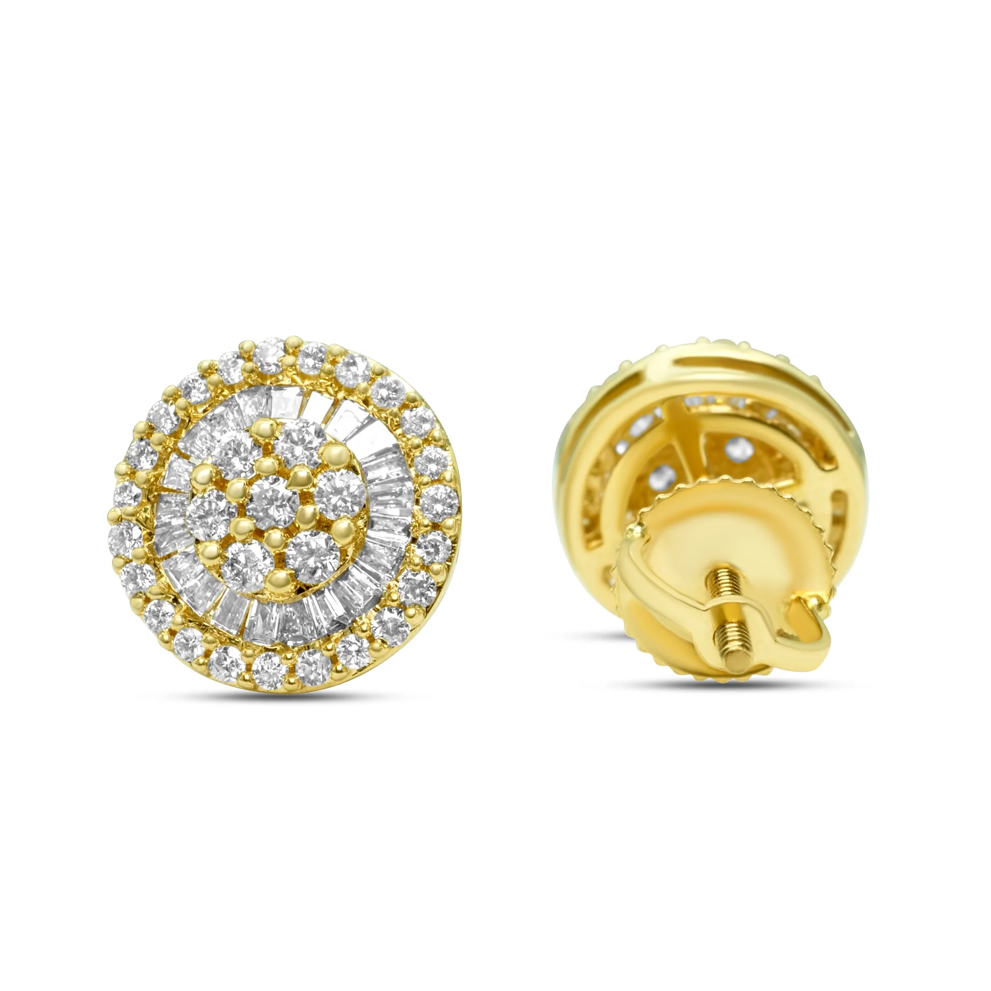 14K Yellow Gold Round Diamond Cluster Stud Earrings 0.58 CT - Image 3