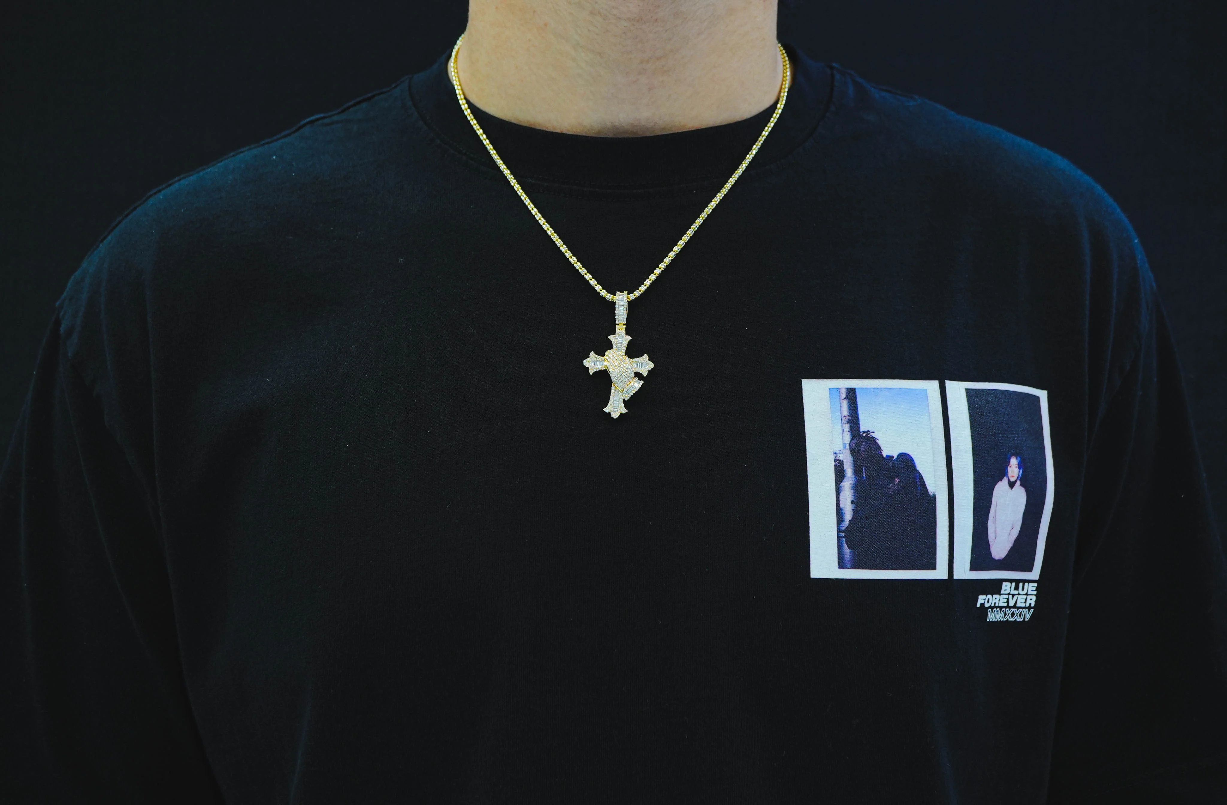 14K Gold Diamond Praying Hands Cross Pendant 1.24 CT - Image 2