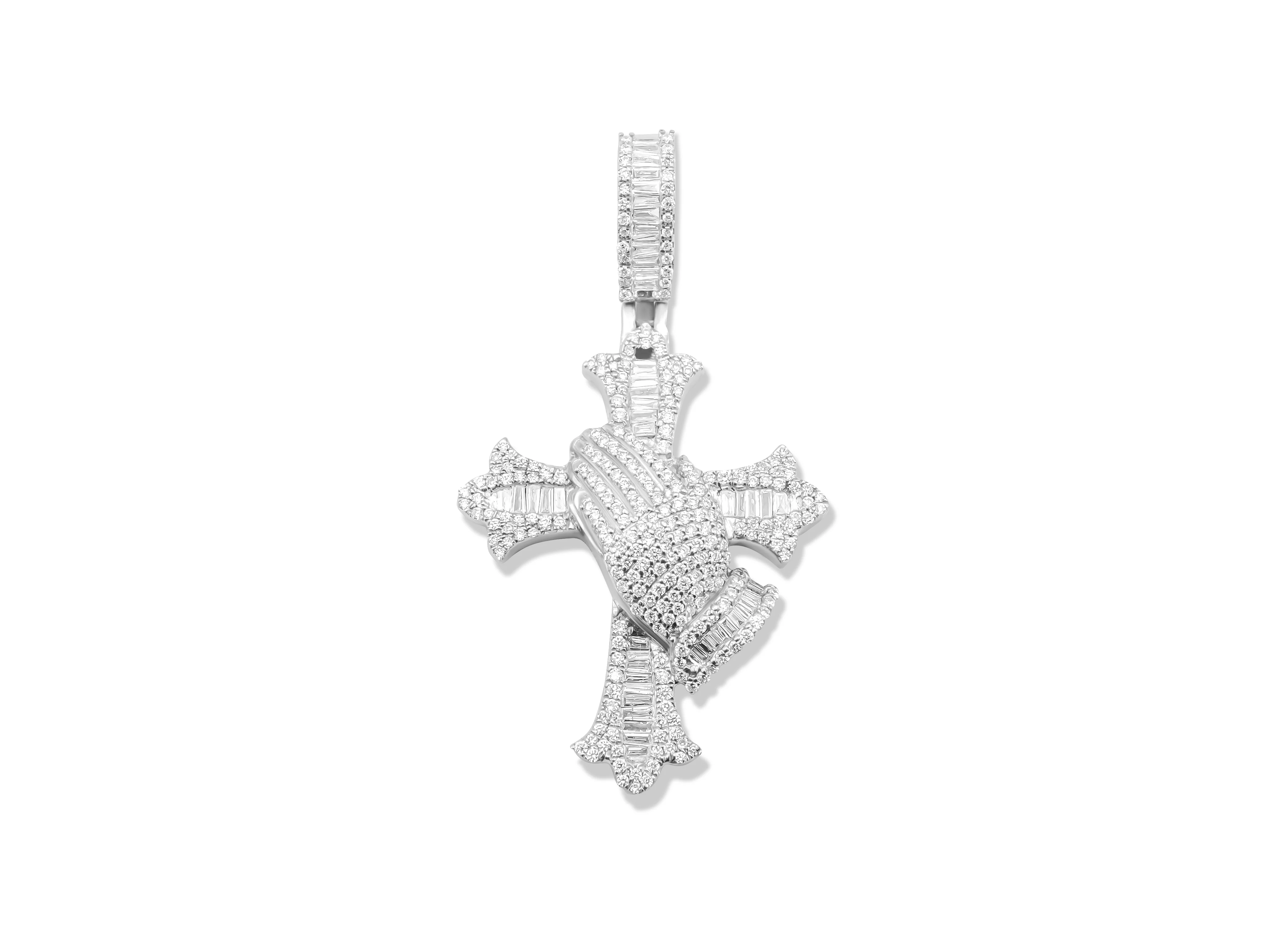 14K Gold Diamond Praying Hands Cross Pendant 1.24 CT - Image 5