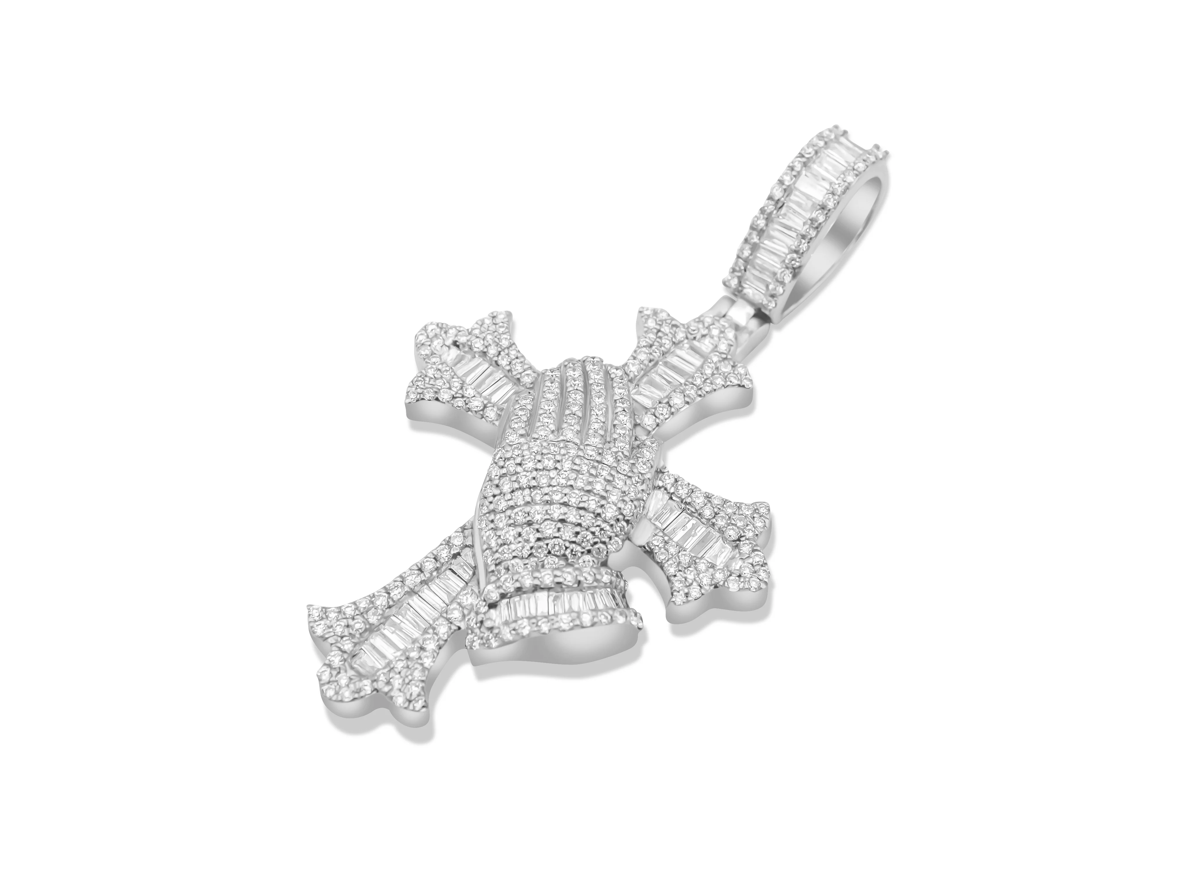 14K Gold Diamond Praying Hands Cross Pendant 1.24 CT - Image 7