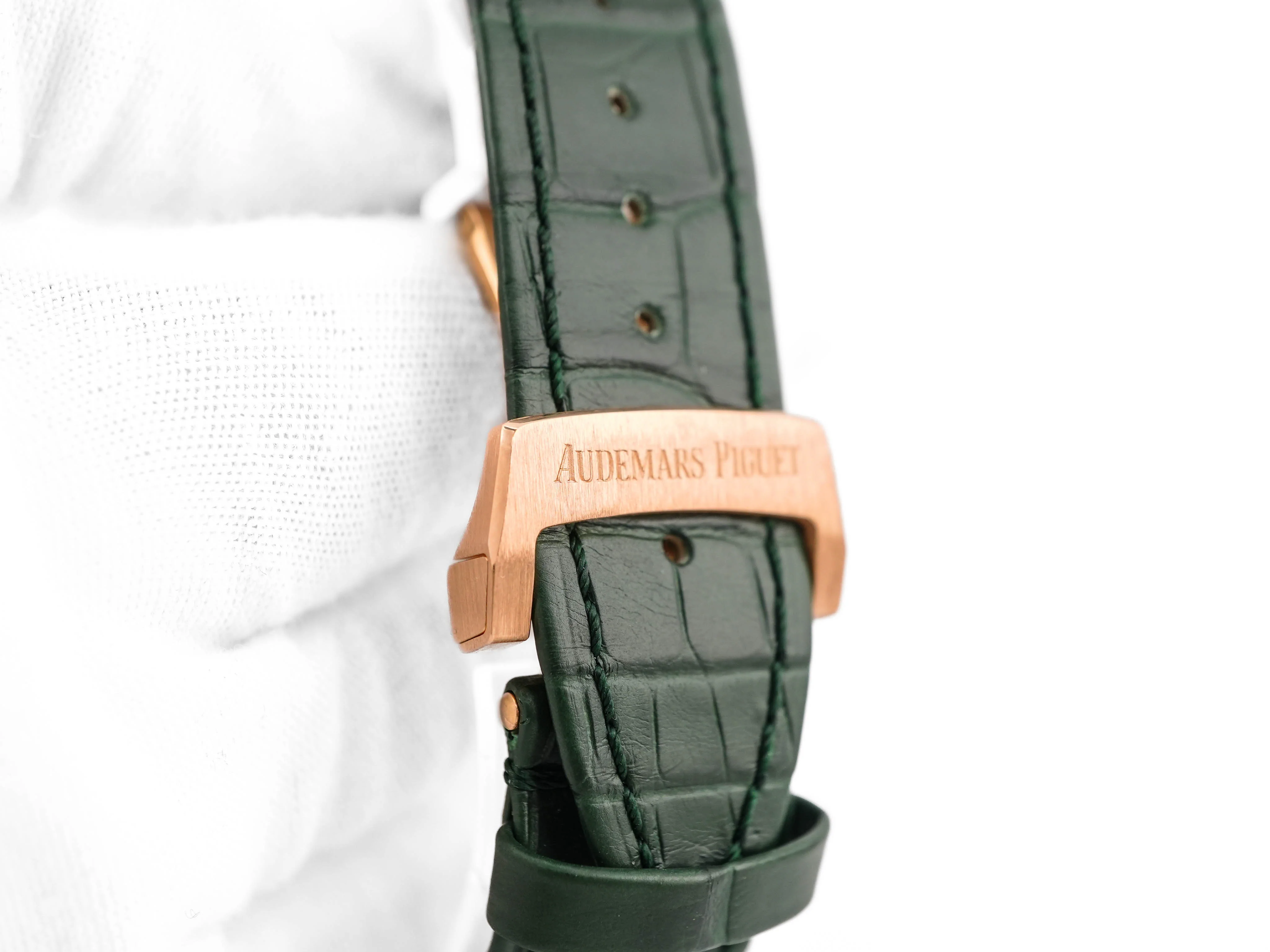 Audemars Piguet Royal Oak Chronograph 18K Rose Gold Green Dial Green Leather Strap Box and Papers 2024 - Image 4