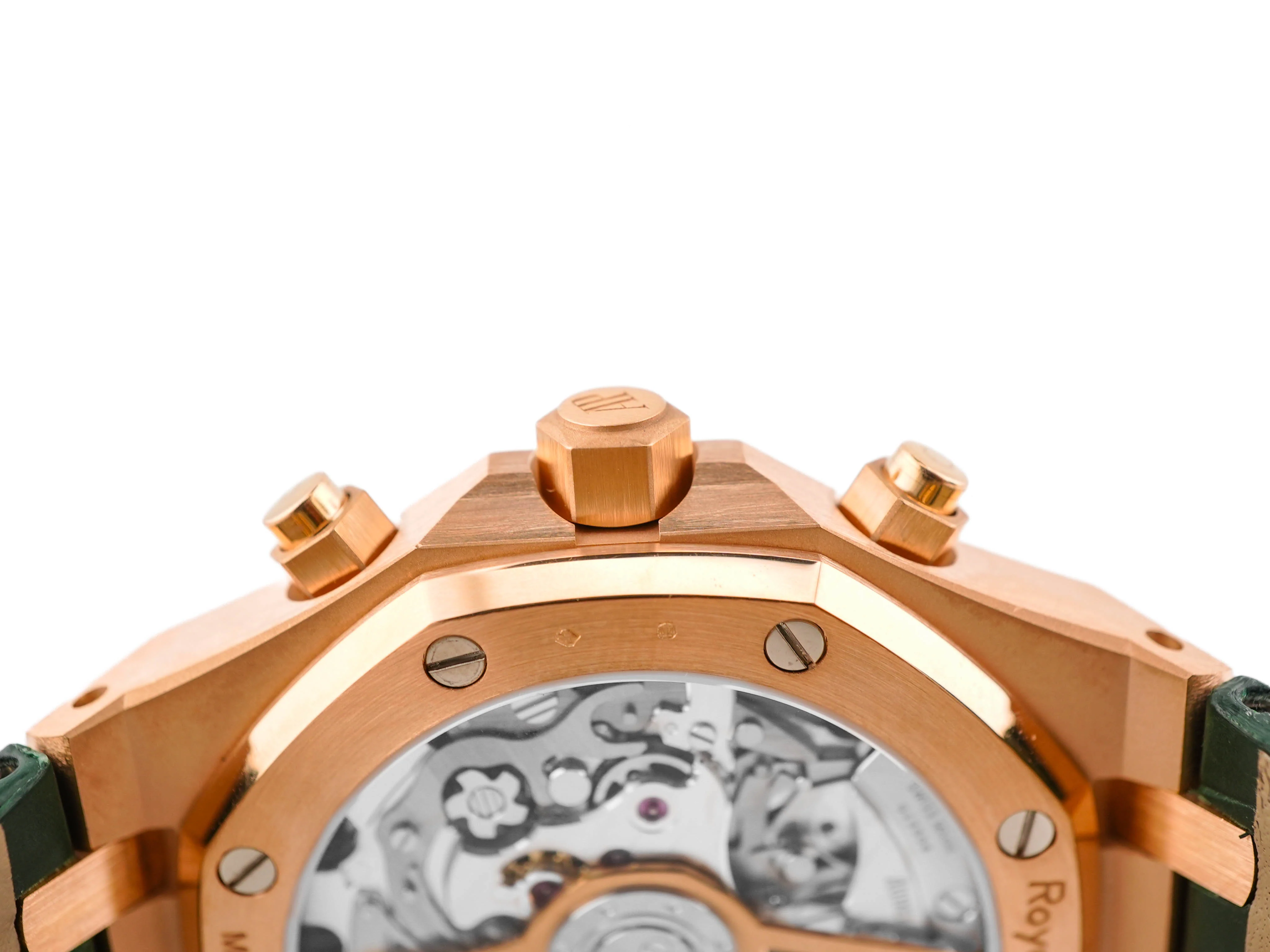 Audemars Piguet Royal Oak Chronograph 18K Rose Gold Green Dial Green Leather Strap Box and Papers 2024 - Image 8