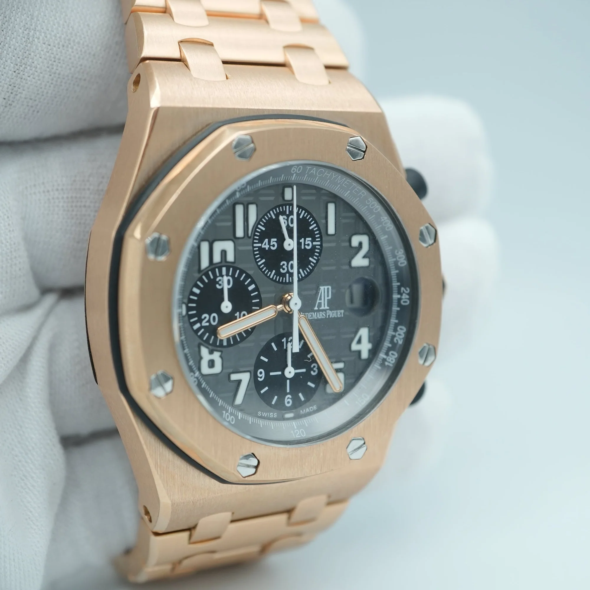 Audemars Piguet Royal Oak Offshore Chronograph Certified Guilloche Grey Dial 18K Rose Gold Bracelet 2003 - Image 4