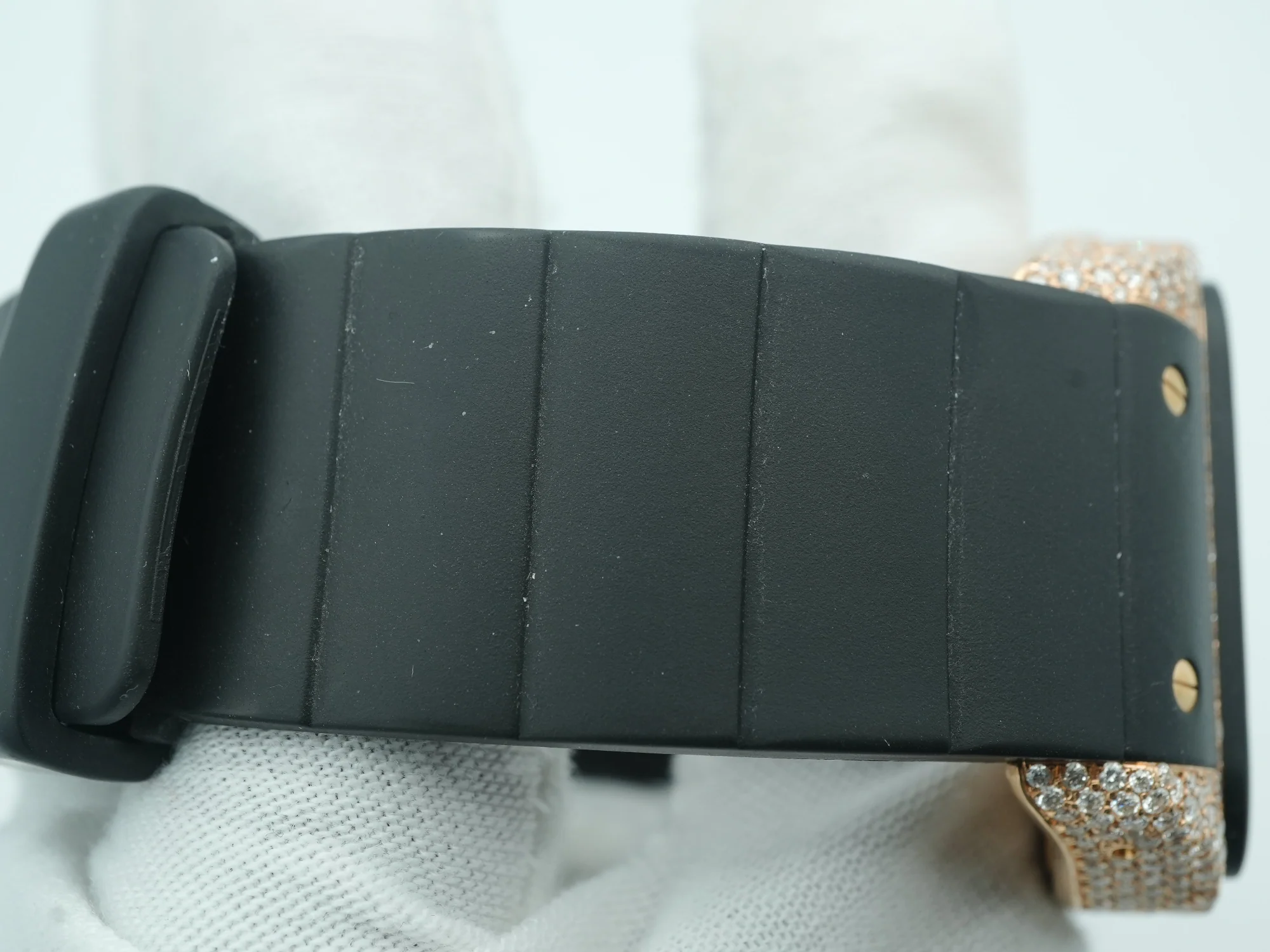 Cartier Santos 100 Large 18K Rose Gold Fully Iced Out Black Roman Dial Rubber Strap 2008 - Image 7