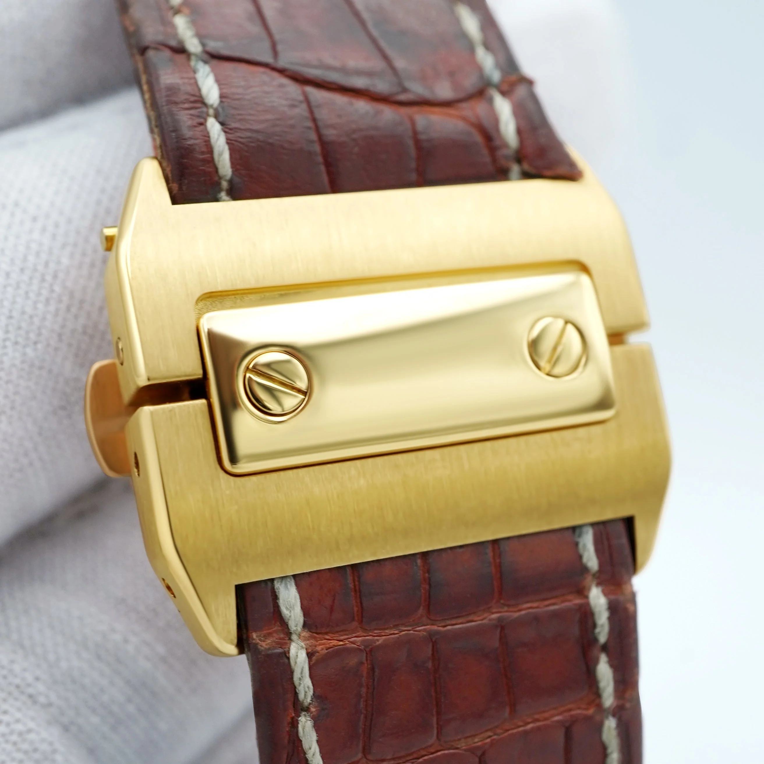 Cartier Santos 100 Large 18K Yellow Gold White Roman Dial Brown Leather Strap Complete Set 2008 - Image 5