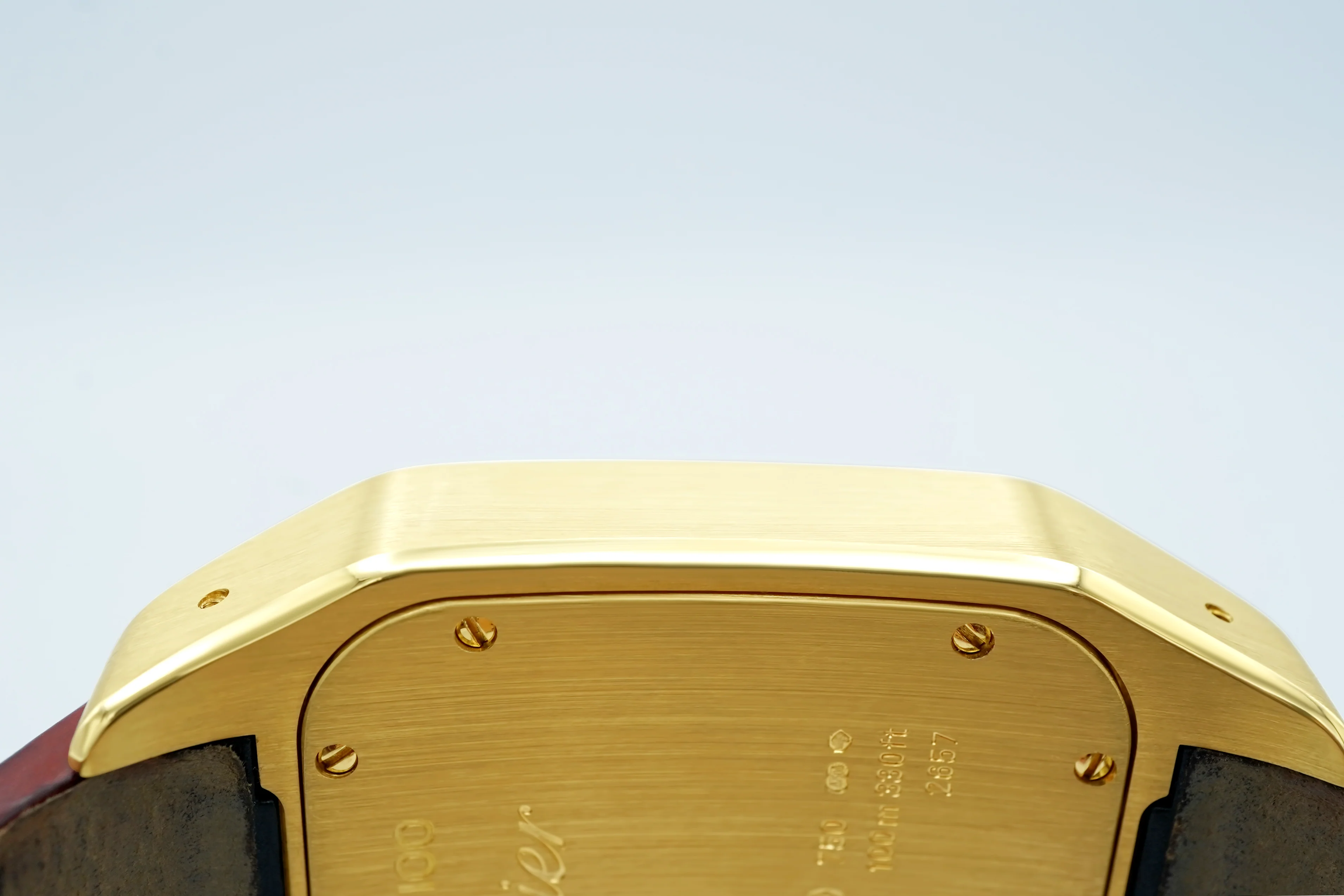 Cartier Santos 100 Large 18K Yellow Gold White Roman Dial Brown Leather Strap Complete Set 2008 - Image 9