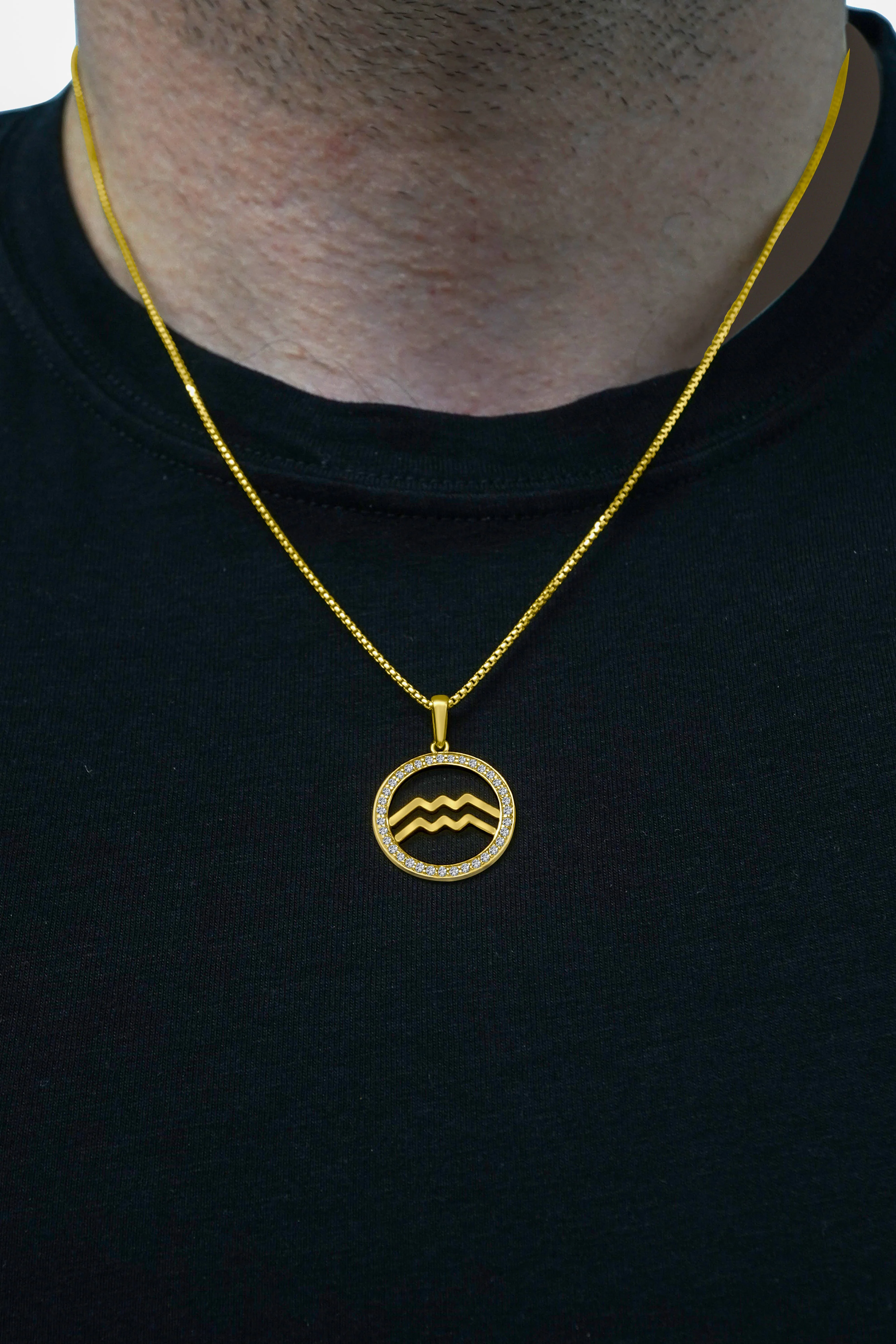 14K Gold Aquarius Zodiac Diamond Men's Pendant (0.65 CTW) - Image 2