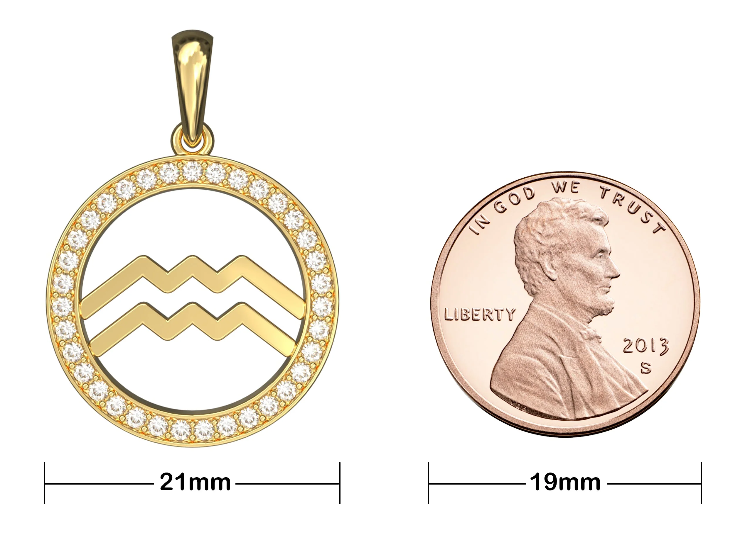 14K Gold Aquarius Zodiac Diamond Men's Pendant (0.65 CTW) - Image 6