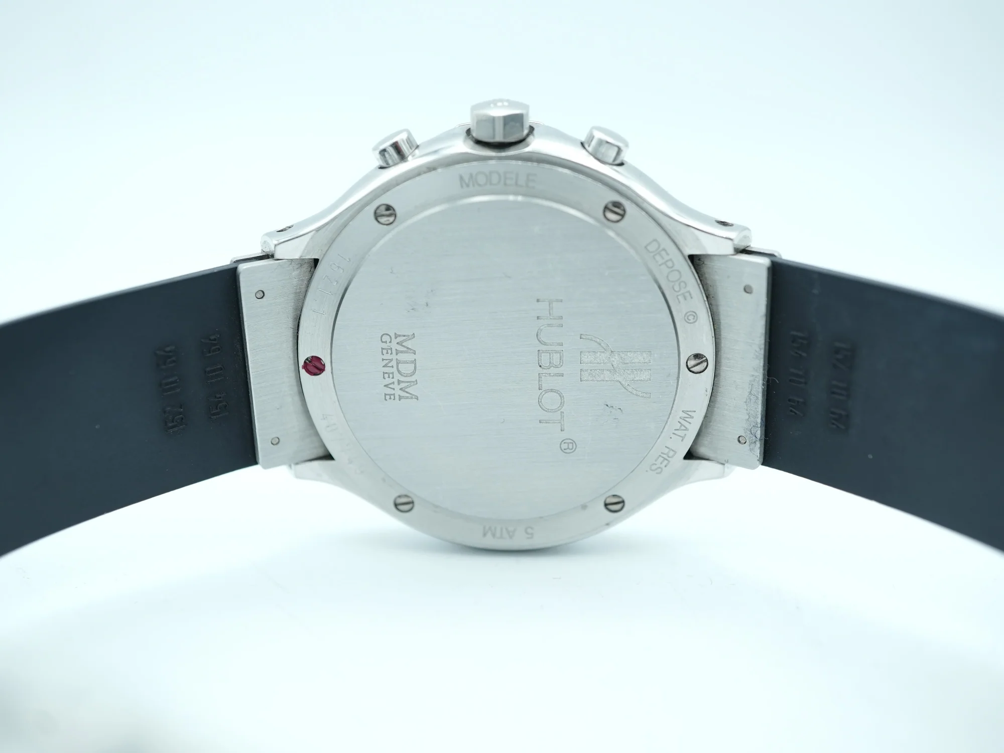 Hublot 1621.1 Classic Chronograph Quartz Blue Dial Black Rubber Strap Unisex Watch 1990 - Image 10