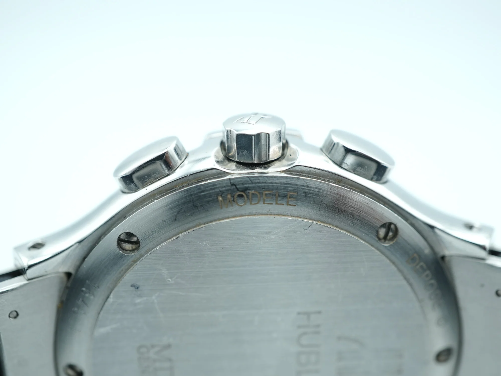 Hublot 1640.1 Elegant Chronograph MDM Factory Diamond Bezel MOP Dial Black Rubber Strap 1990 - Image 8