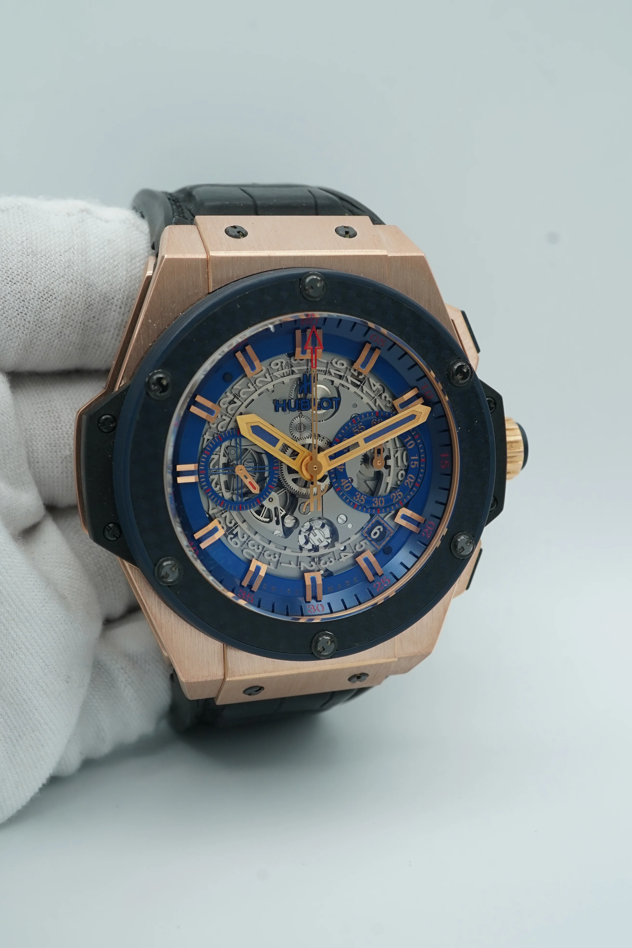Hublot King Power Special One 18K Rose Gold Automatic Chronograph Skeletonized Dial Complete Set 2015 - Image 3