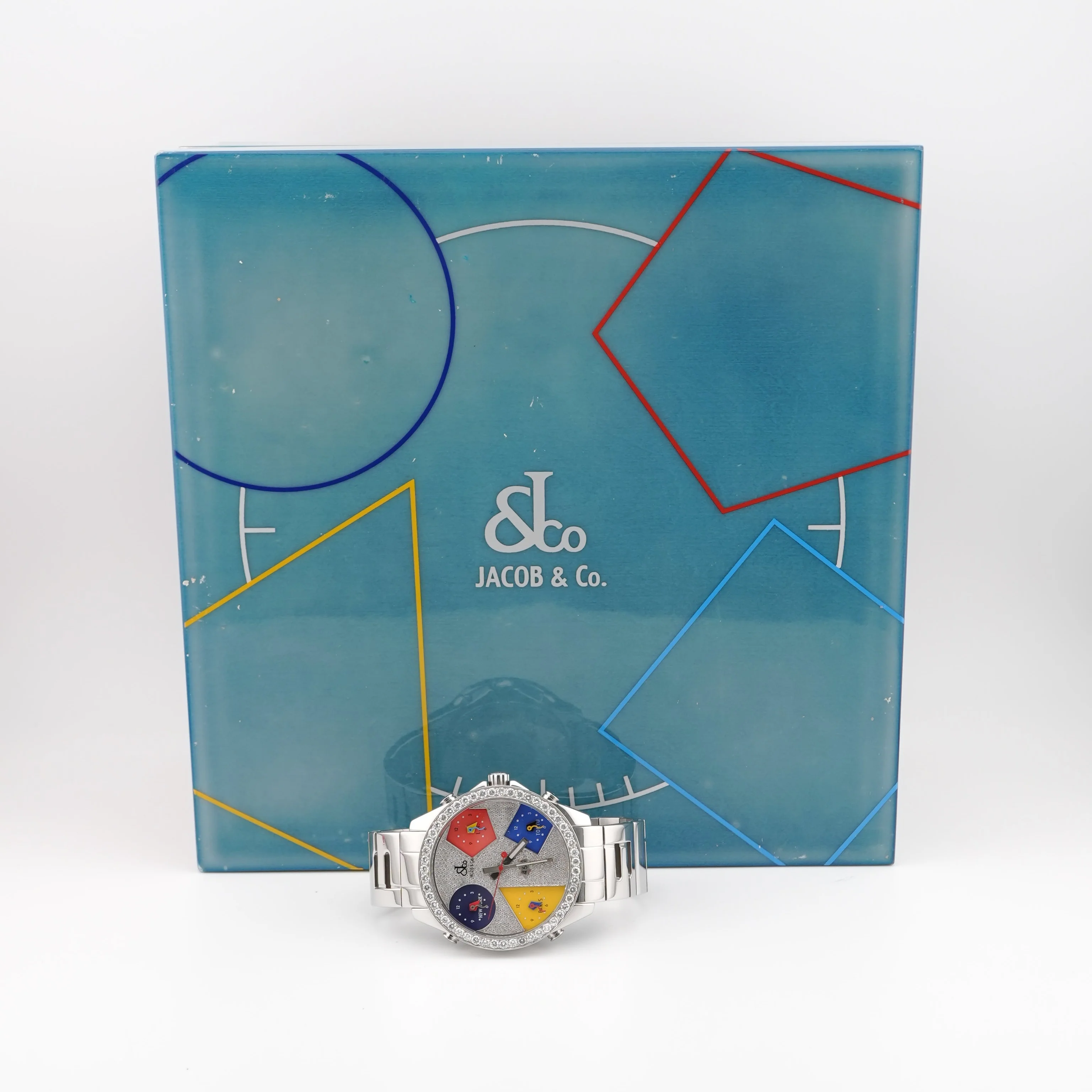 Jacob & Co. Five Time Zone Watch Diamond Bezel Full Pave Dial Complete Set 2005 - Image 11
