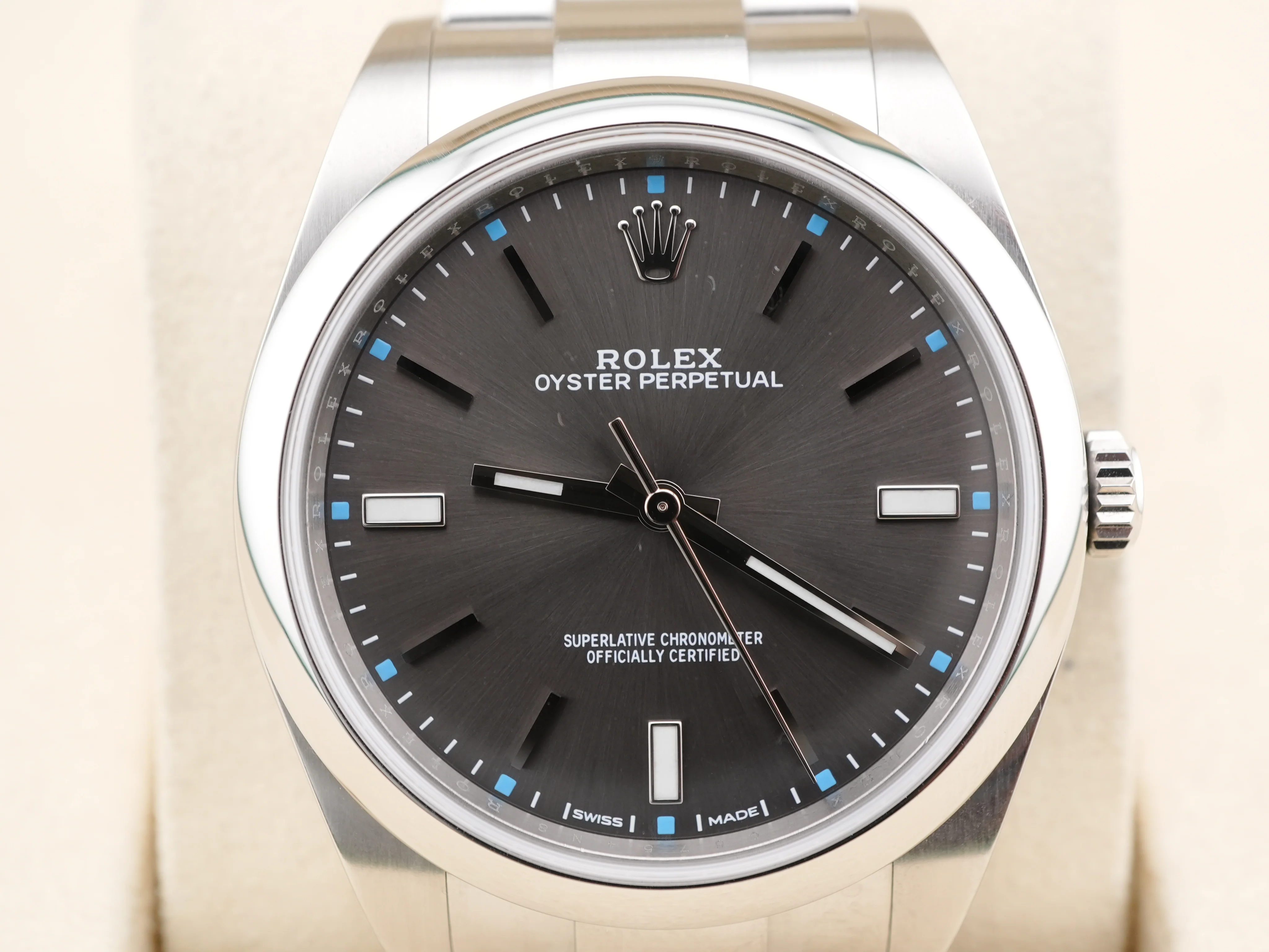Rolex 114300 Oyster Perpetual 39 mm Smooth Bezel Dark Rhodium Grey Dial Box and Papers 2017 - Image 3