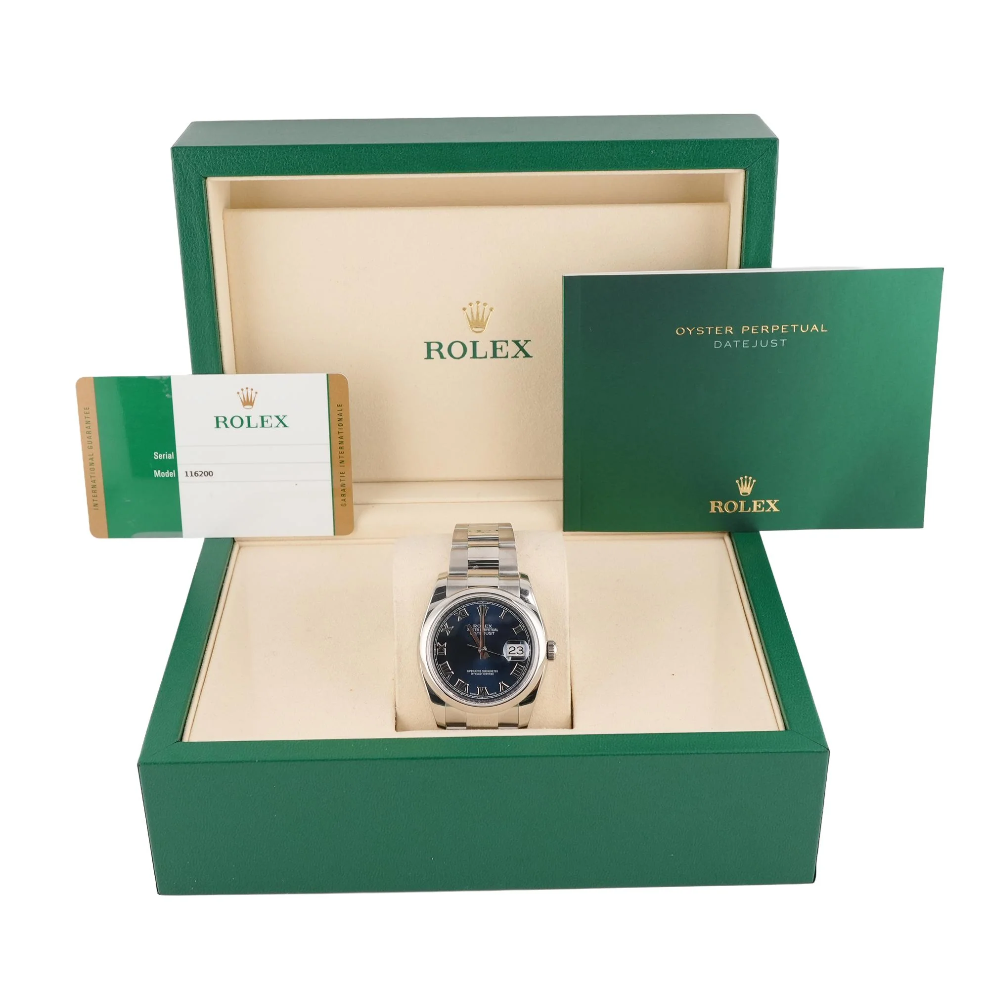 Rolex 116200 Datejust 36 mm Smooth Bezel Blue Roman Dial Oyster Bracelet Box and Papers 2018 - Image 2