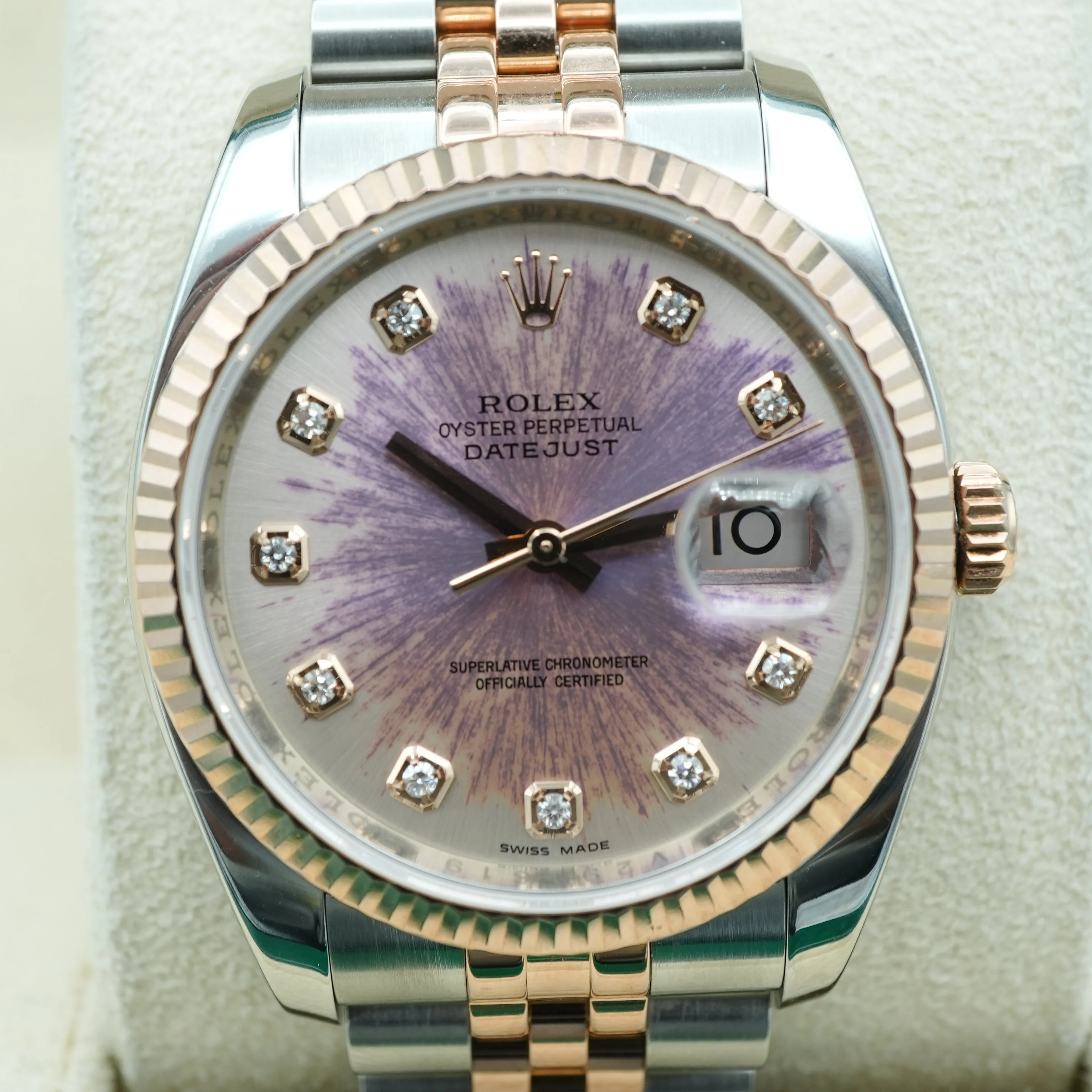 Rolex 116231 Datejust 36 mm 18K Rose Gold Factory Diamond Dial Sun Damaged Jubilee Bracelet 2009 - Image 3