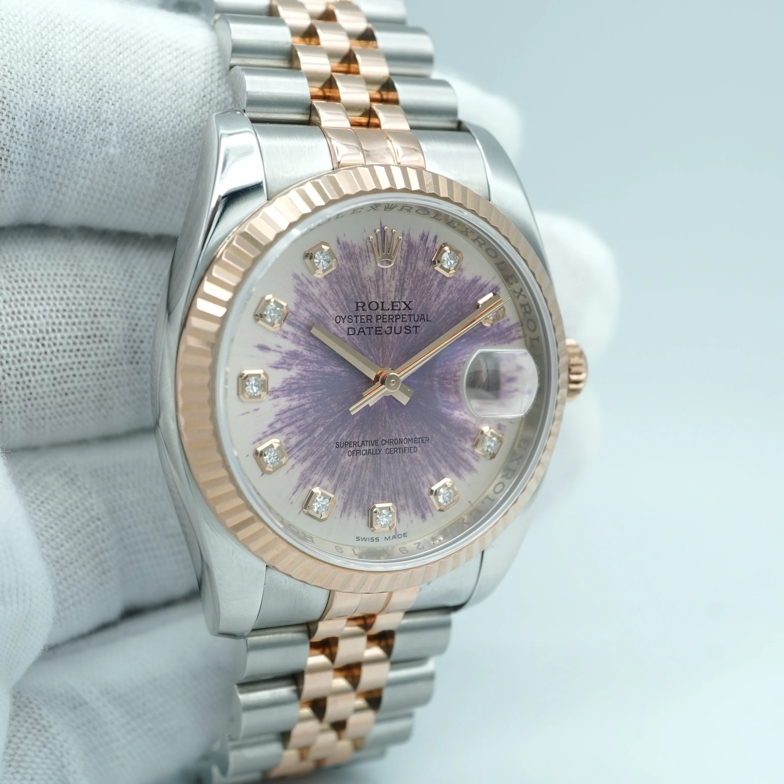 Rolex 116231 Datejust 36 mm 18K Rose Gold Factory Diamond Dial Sun Damaged Jubilee Bracelet 2009 - Image 4