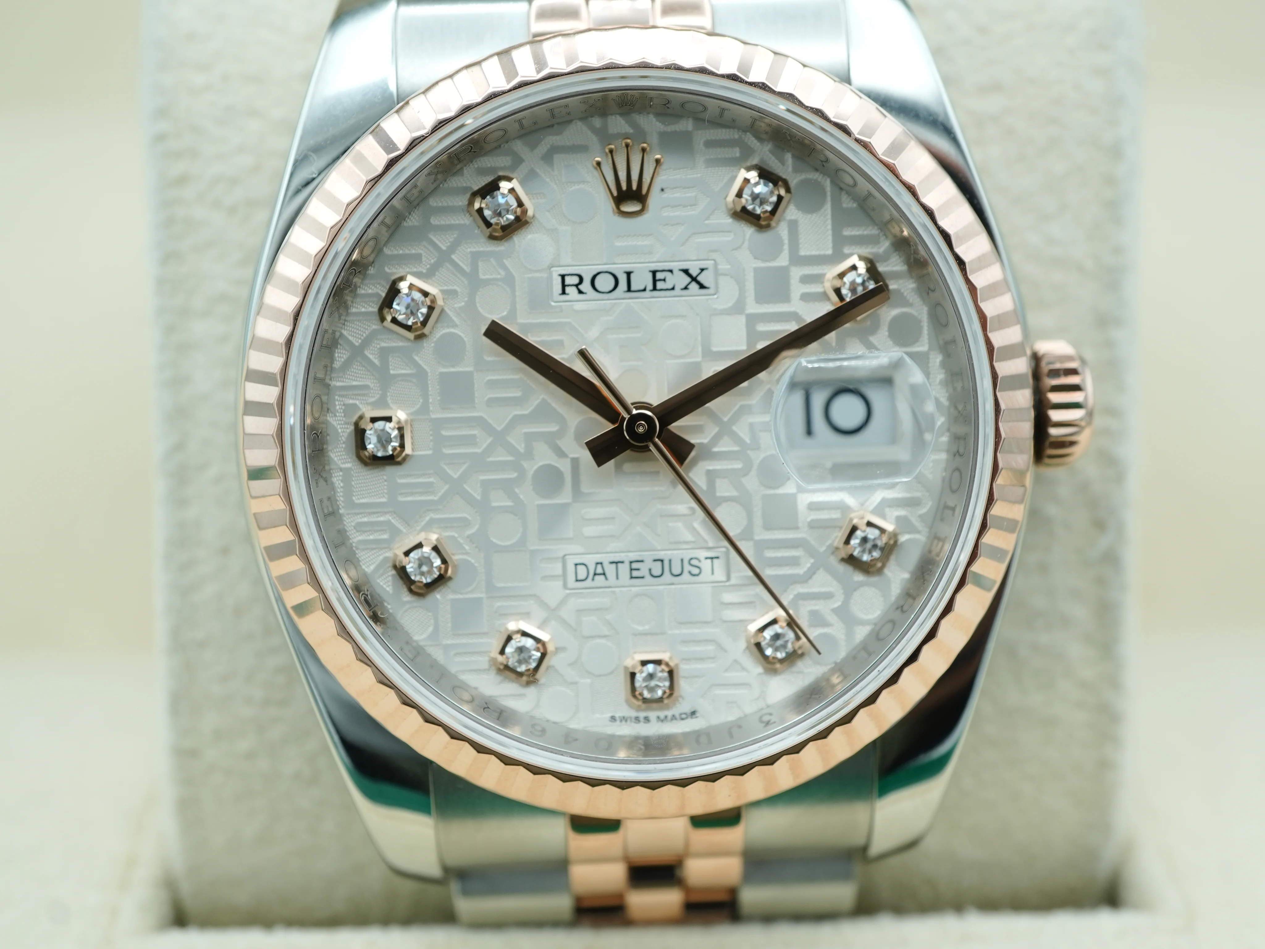 Rolex 116231 Datejust 36mm 18K Rose Gold OEM Rolex Silver Jubilee Diamond Dial Box and Papers 2015 - Image 3