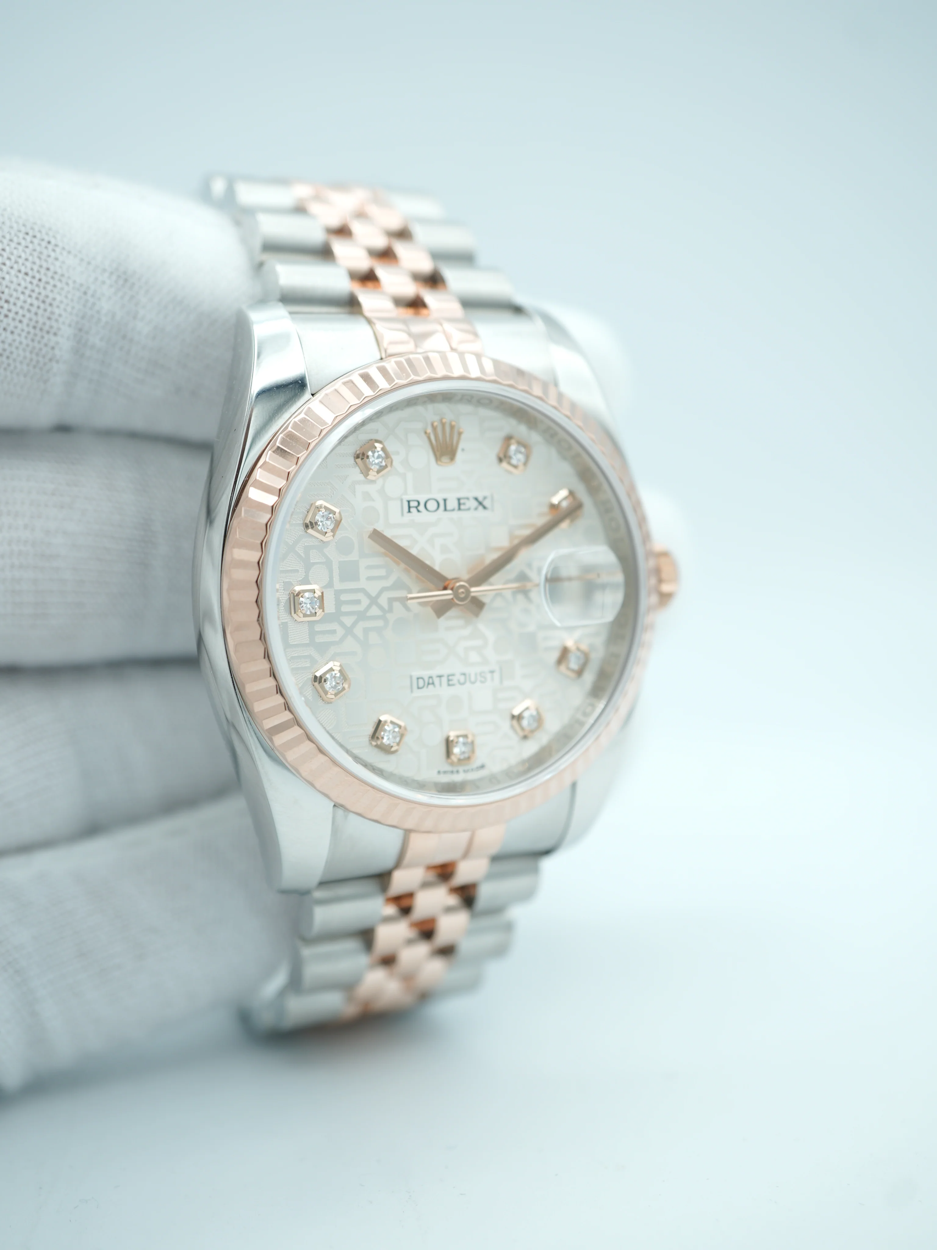 Rolex 116231 Datejust 36mm 18K Rose Gold OEM Rolex Silver Jubilee Diamond Dial Box and Papers 2015 - Image 4